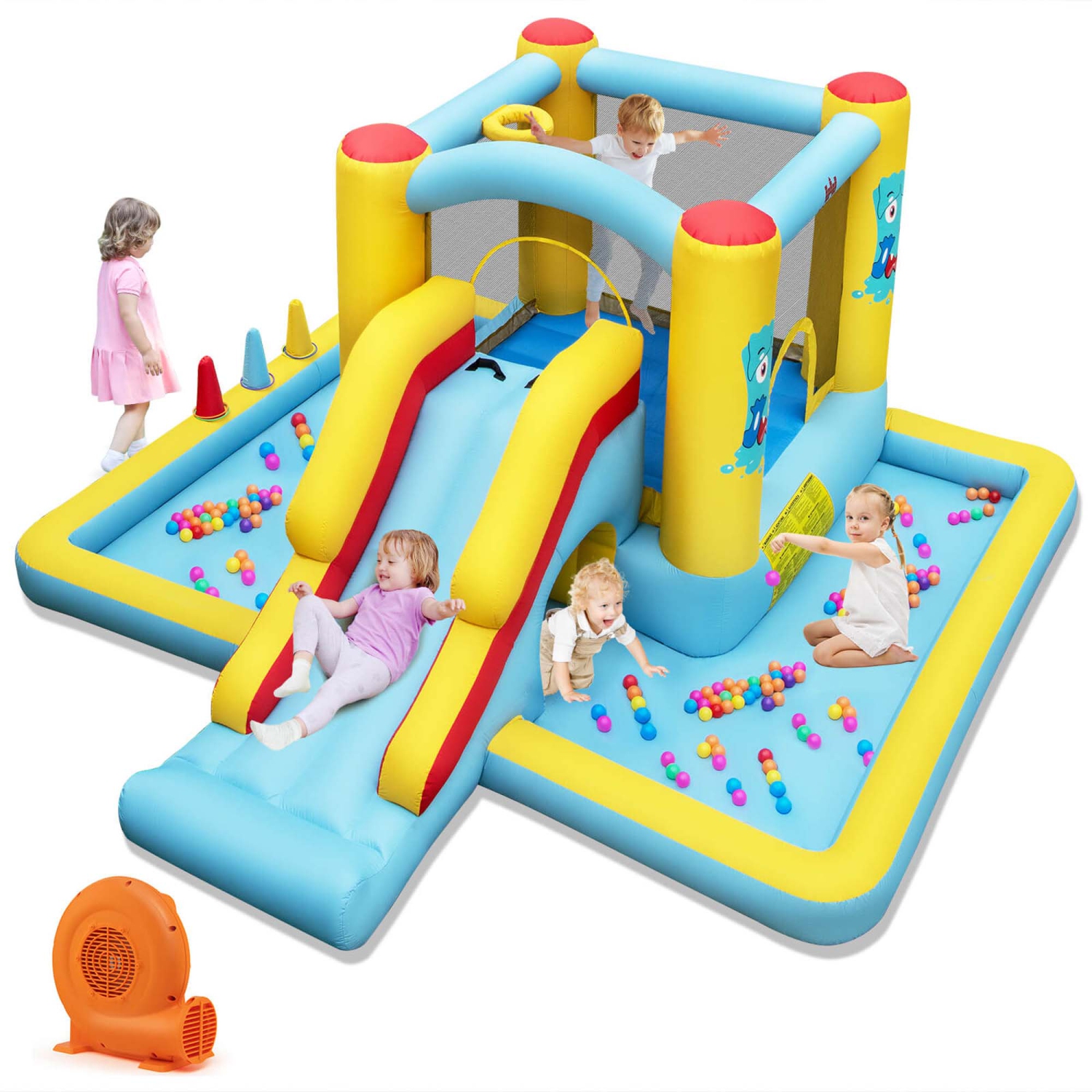 Costway Inflatable Bounce House with Slide Jumping Area Tunnel Ball Pit with 550W Blower