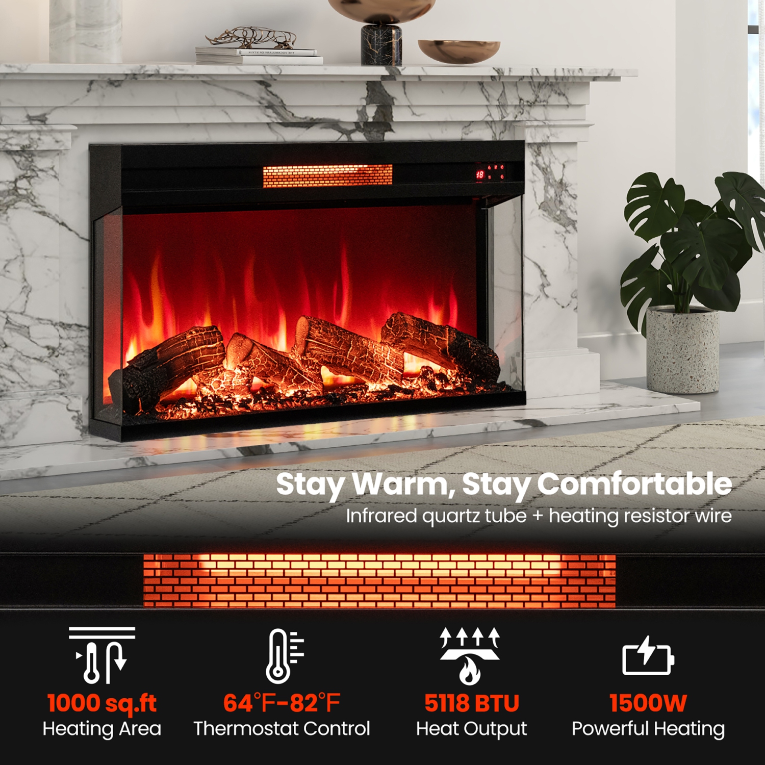 Gymax 36 Inches 3-Sided Glass Electric Fireplace w/ Remote Control Thermostat 9H Timer