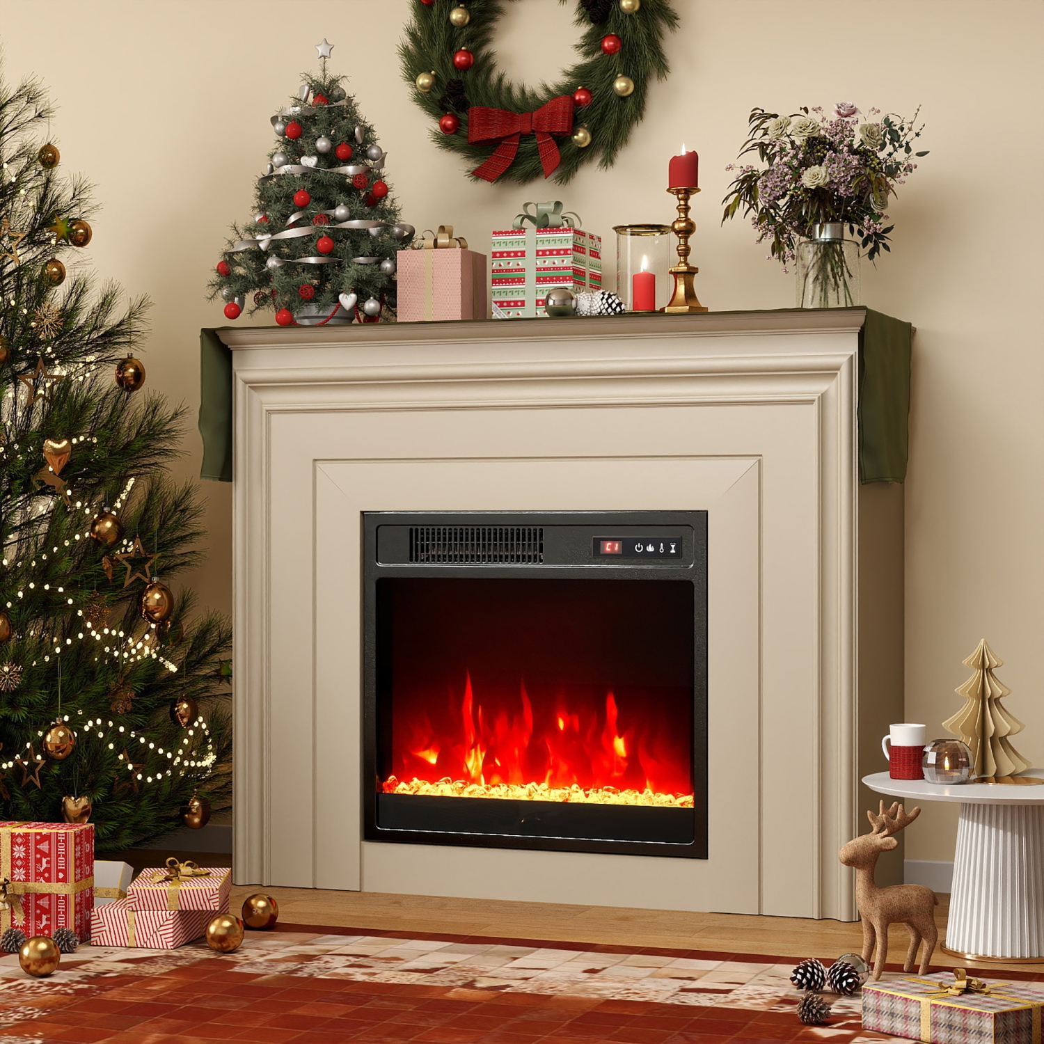 Gymax 18'' Electric Fireplace Insert w/Remote Control Adjustable Flame Color Brightness