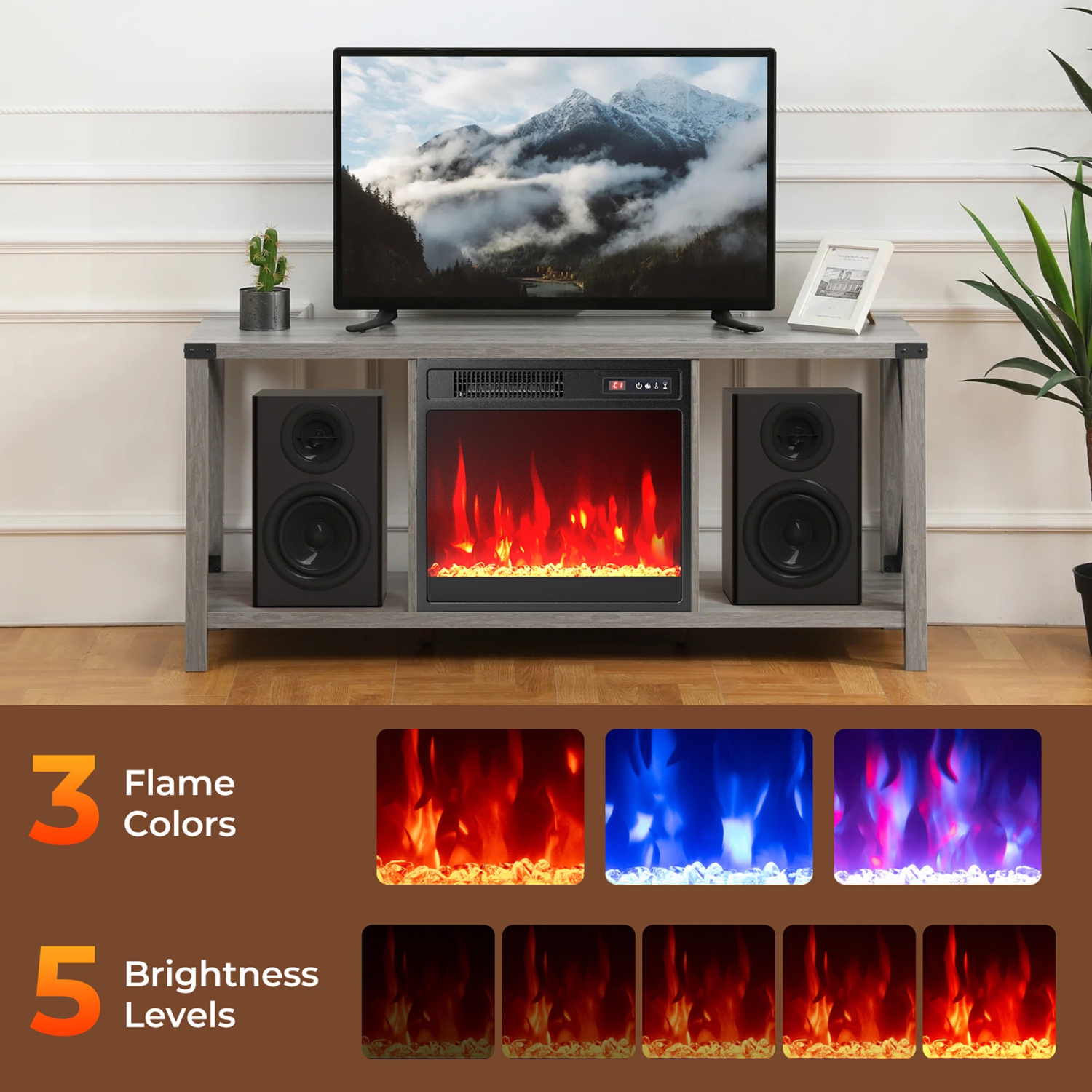 Gymax 18'' Electric Fireplace Insert w/Remote Control Adjustable Flame Color Brightness