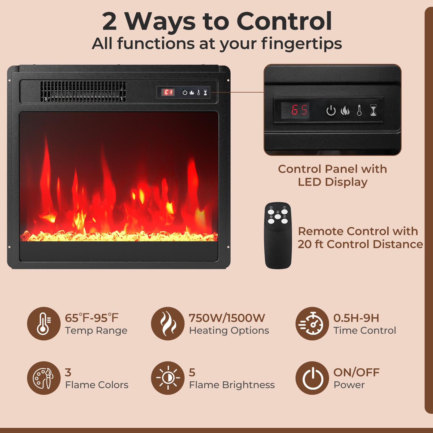 Gymax 18'' Electric Fireplace Insert w/Remote Control Adjustable Flame Color Brightness