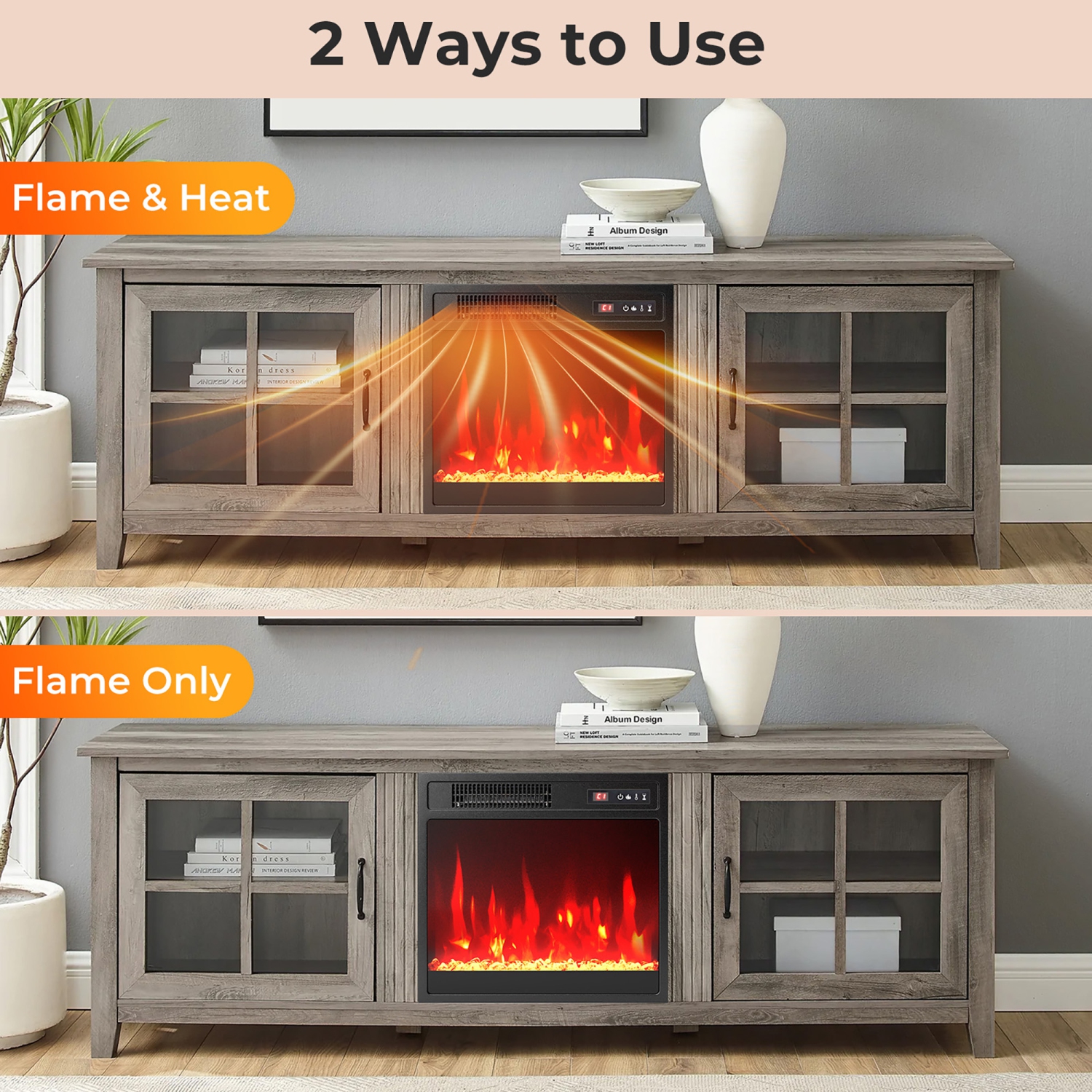 Gymax 18'' Electric Fireplace Insert w/Remote Control Adjustable Flame Color Brightness