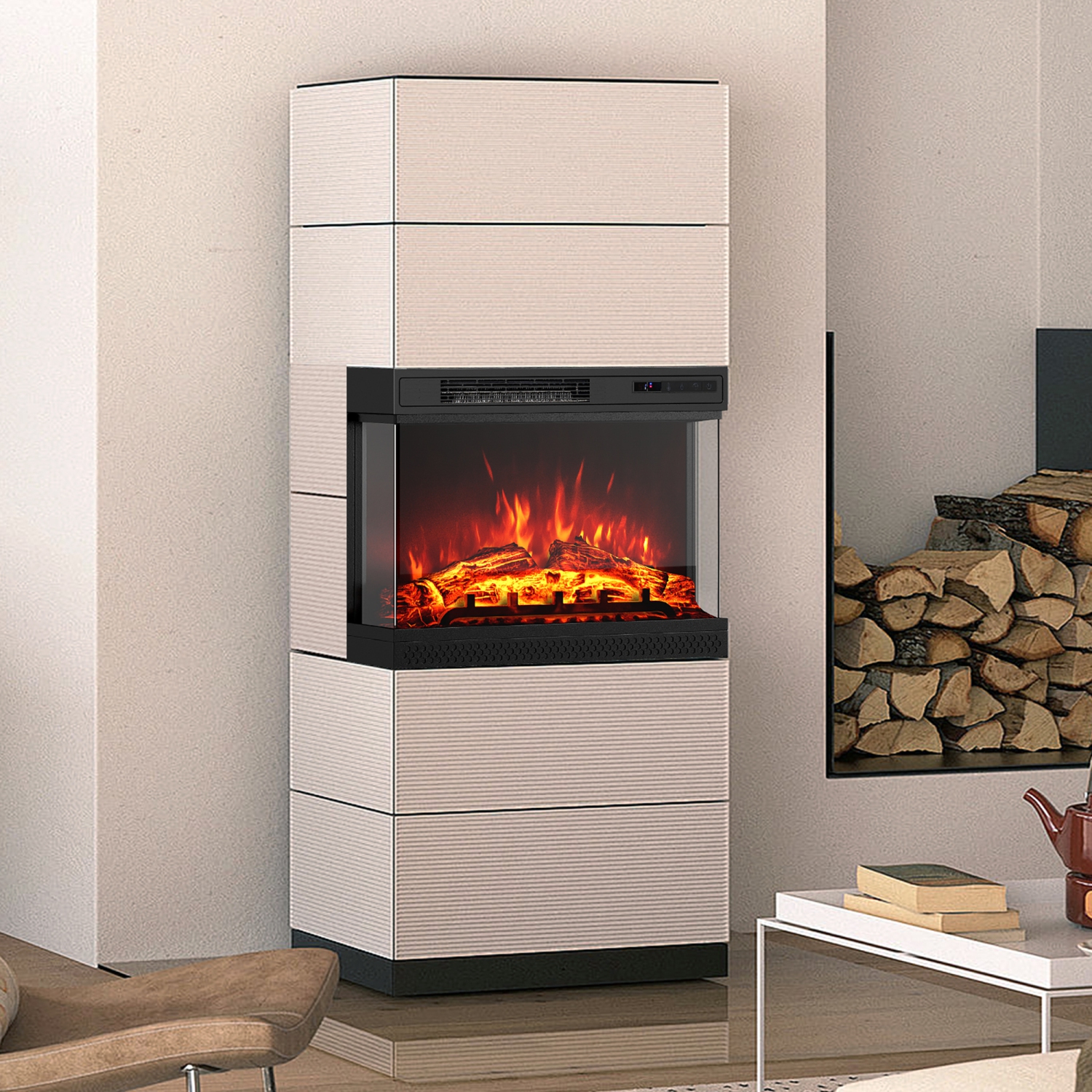 Gymax 24'' 3-Sided Electric Fireplace Insert w/Remote Control 3 Flame Colors 1-6H Timer