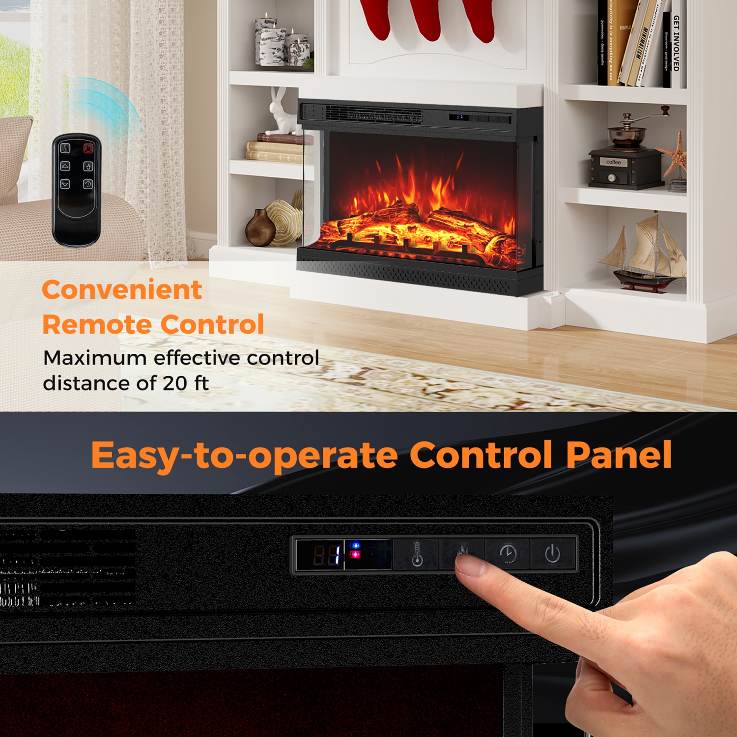 Gymax 24'' 3-Sided Electric Fireplace Insert w/Remote Control 3 Flame Colors 1-6H Timer
