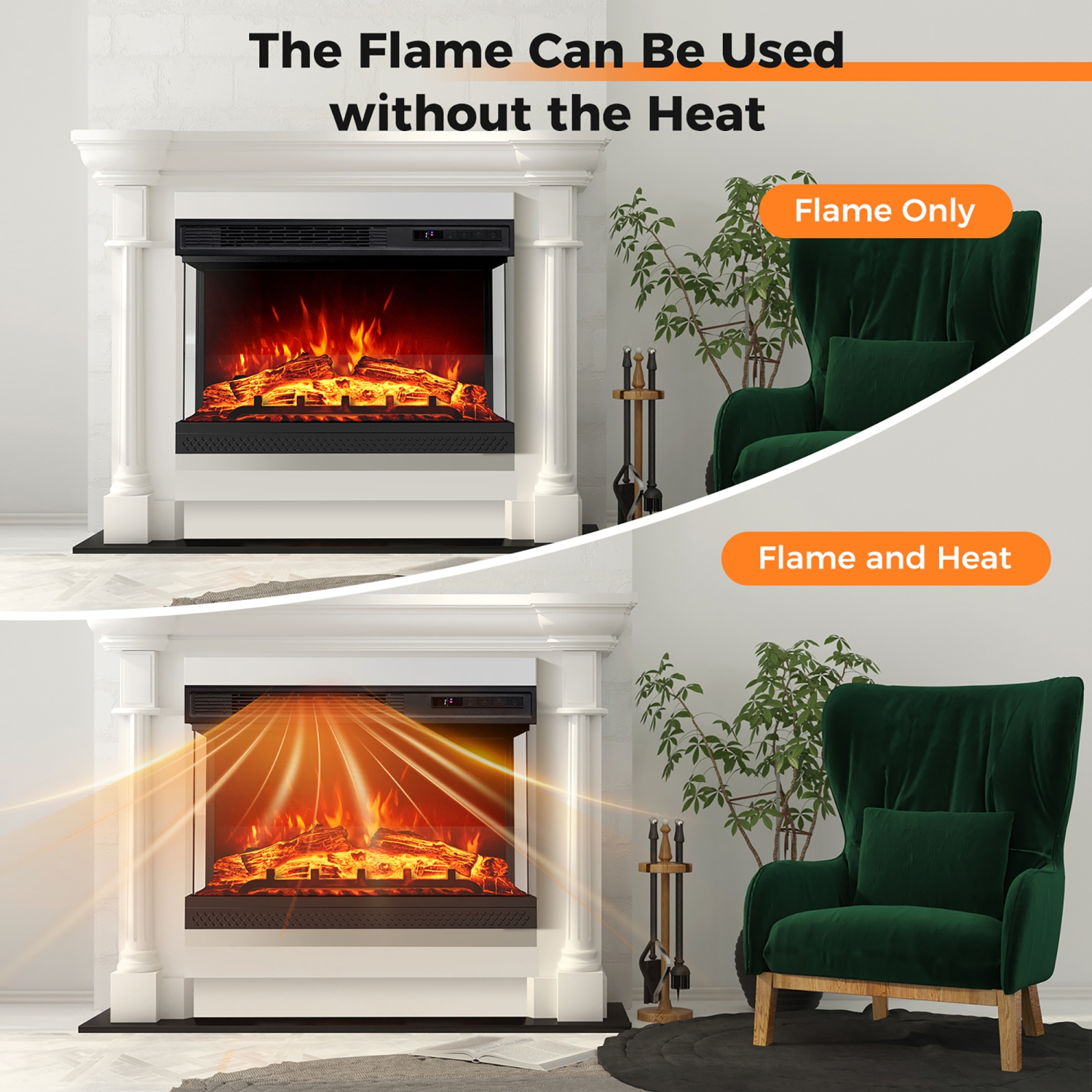 Gymax 24'' 3-Sided Electric Fireplace Insert w/Remote Control 3 Flame Colors 1-6H Timer