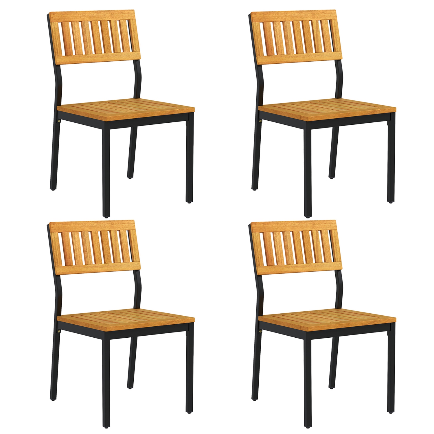 Gymax Dining Chair Set of 4 Modern Patio Chairs/Acacia Wood Backrest Slanted Seat