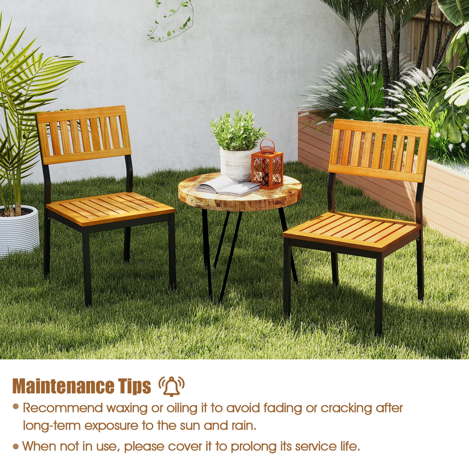 Gymax Dining Chair Set of 4 Modern Patio Chairs/Acacia Wood Backrest Slanted Seat