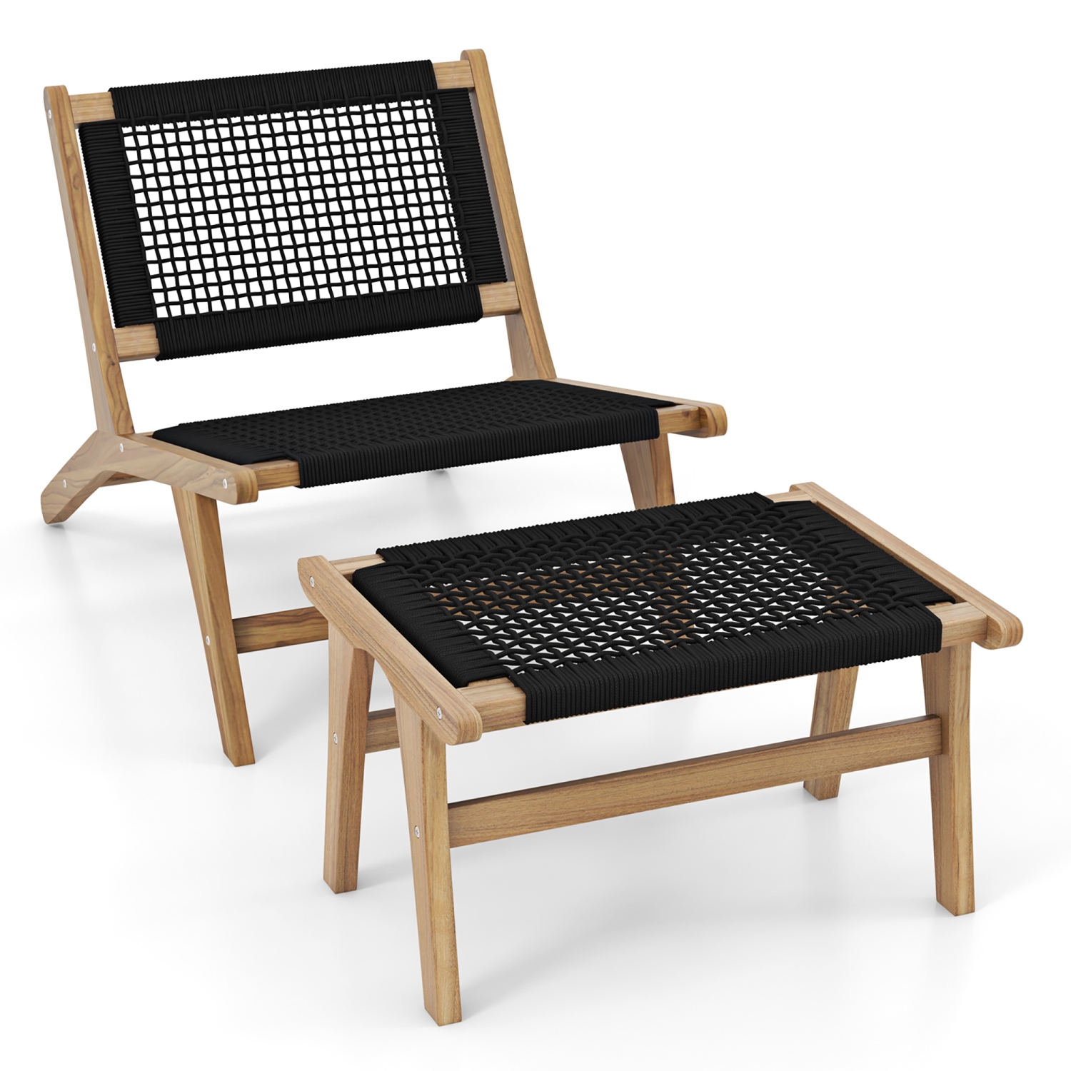 Gymax Mid Century Modern Accent Chair w/ Ottoman Living Room Chair w/Teak Wooden Frame