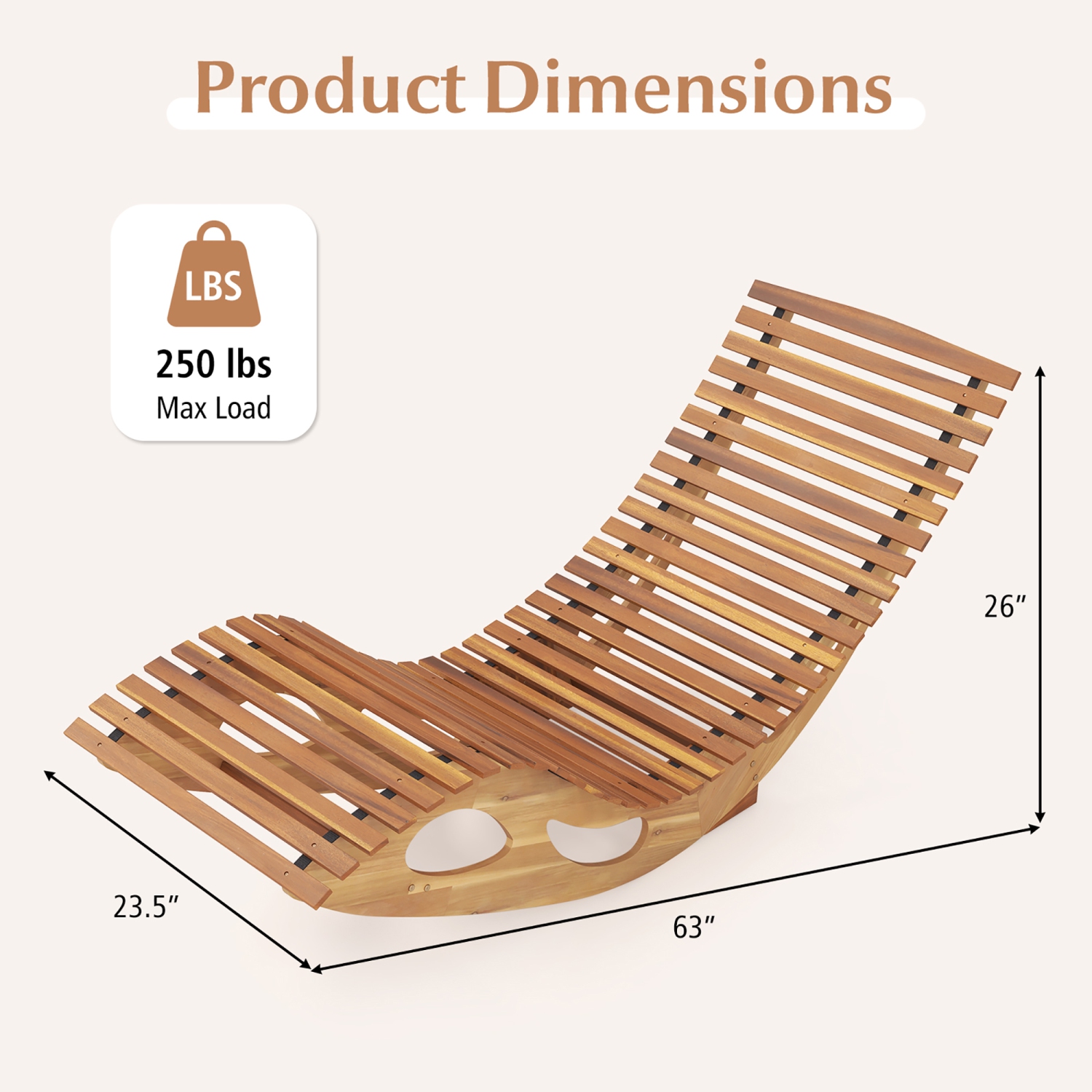 Gymax 2PCS Outdoor Chaise Lounge w/ High Back Slatted Seat Stopper Outside Wood Rocker
