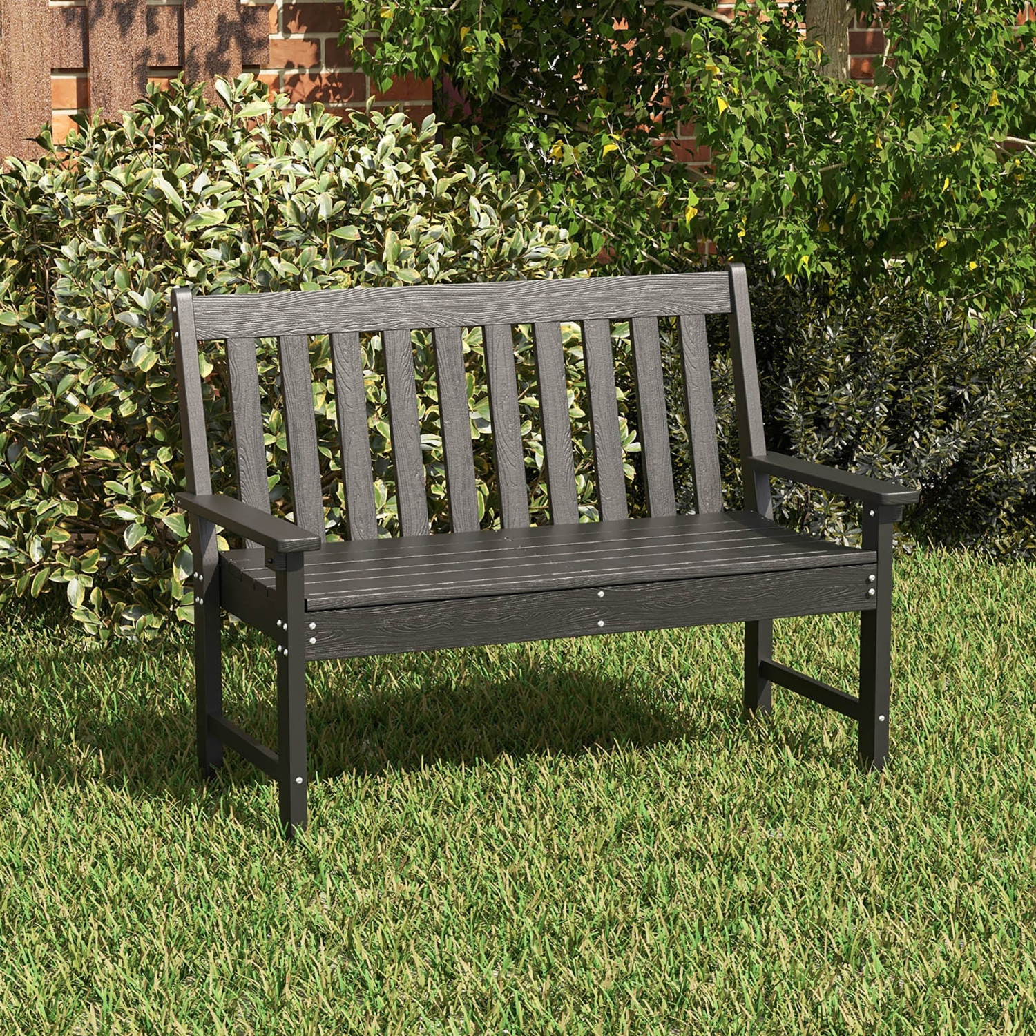 Gymax Garden Bench All-Weather HDPE 2-Person Outdoor Bench for Front Porch Backyard Black