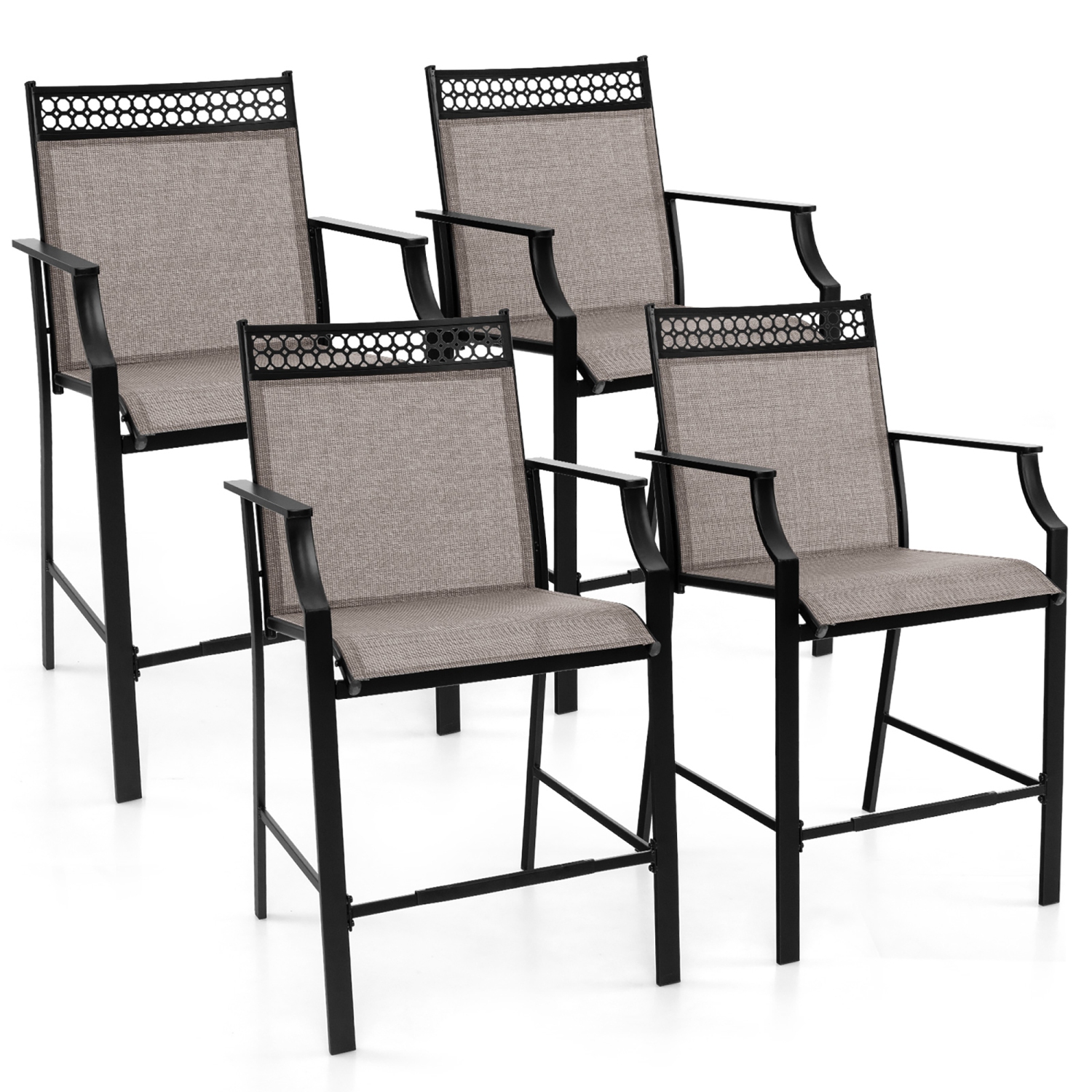 Gymax Outdoor Counter Stools Set of 4 w/ Footrest & Armrests Heavy-Duty for Backyard