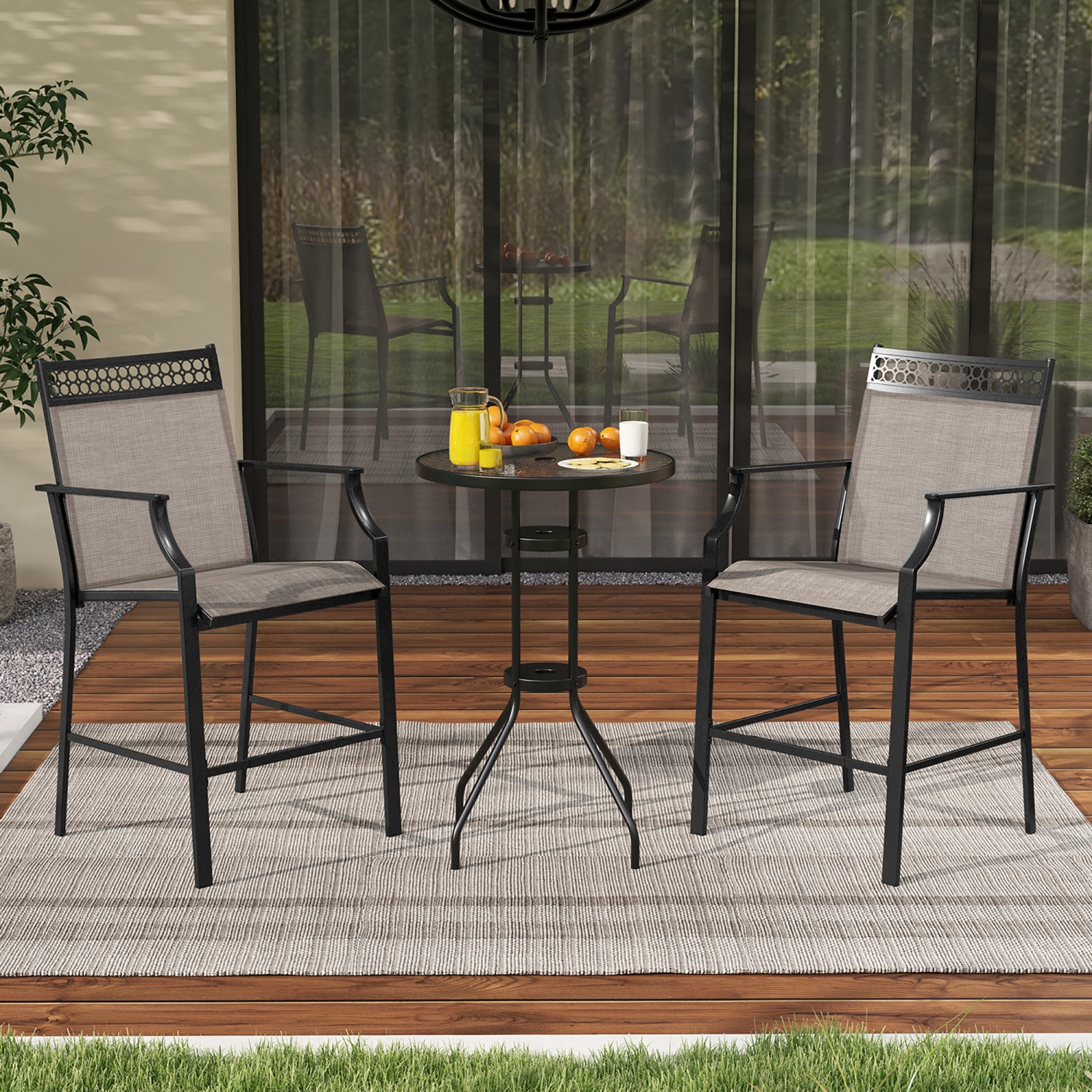 Gymax Outdoor Counter Stools Set of 4 w/ Footrest & Armrests Heavy-Duty for Backyard