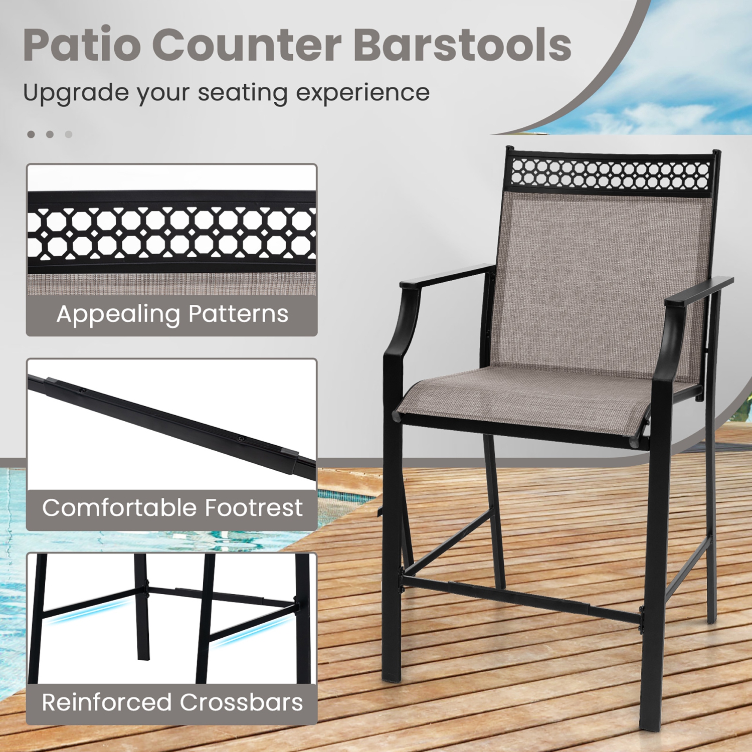 Gymax Outdoor Counter Stools Set of 4 w/ Footrest & Armrests Heavy-Duty for Backyard