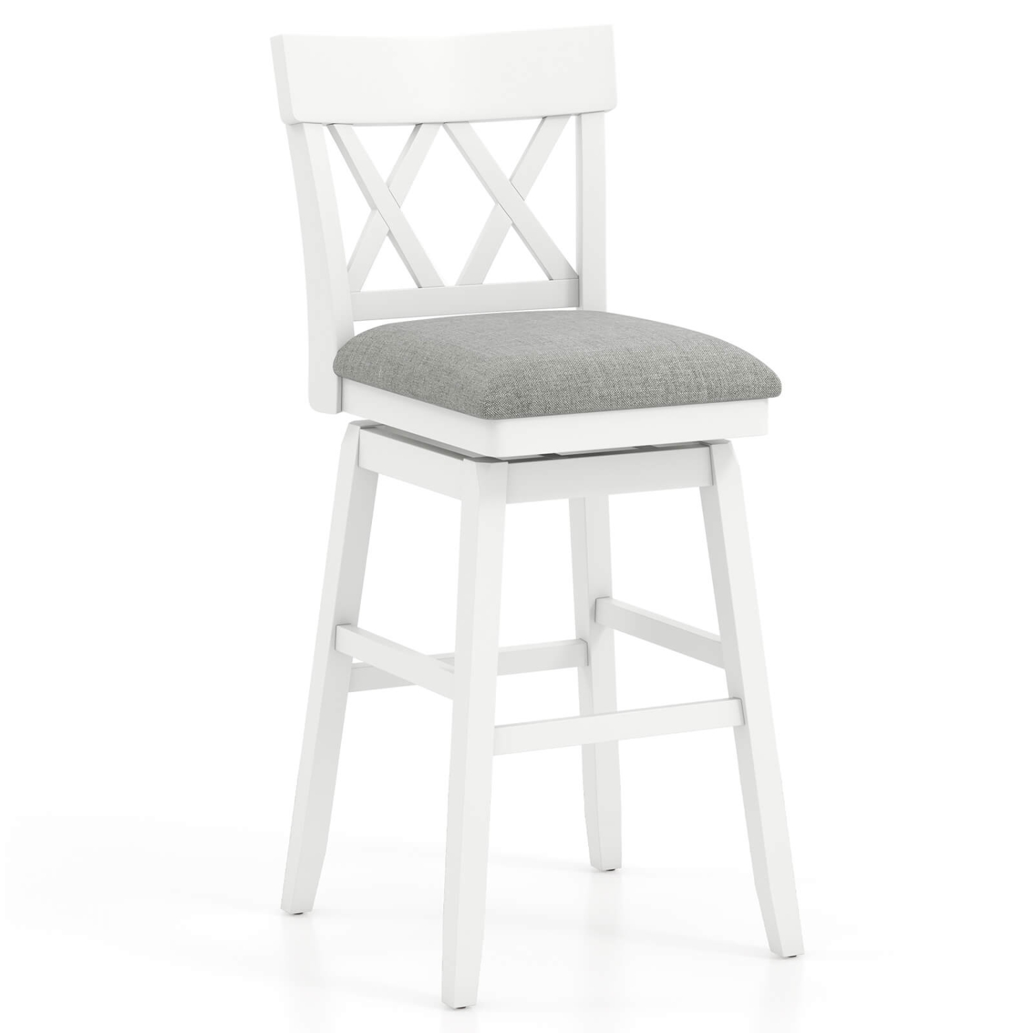 Costway 1 PCS 30" Bar Stool Wooden Chair with Contoured Backrest Swivel Padded Seat for Kitchen Gray
