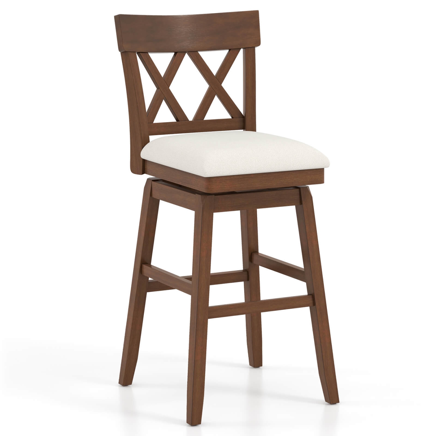 Costway 1 PCS 30" Bar Stool Wooden Chair with Contoured Backrest Swivel Padded Seat for Kitchen Beige
