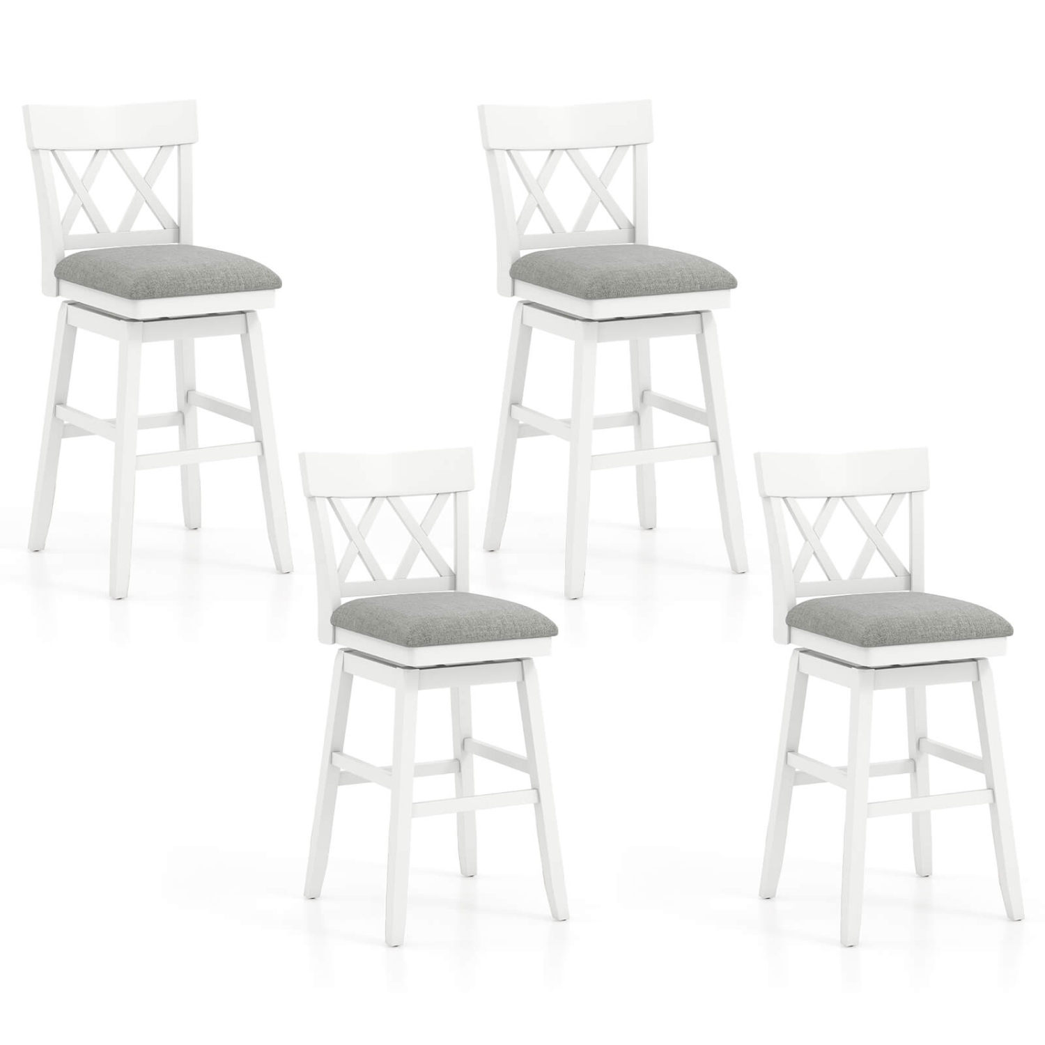 Costway 4 PCS 30" Bar Stool Wooden Chair with Contoured Backrest Swivel Padded Seat for Kitchen Gray