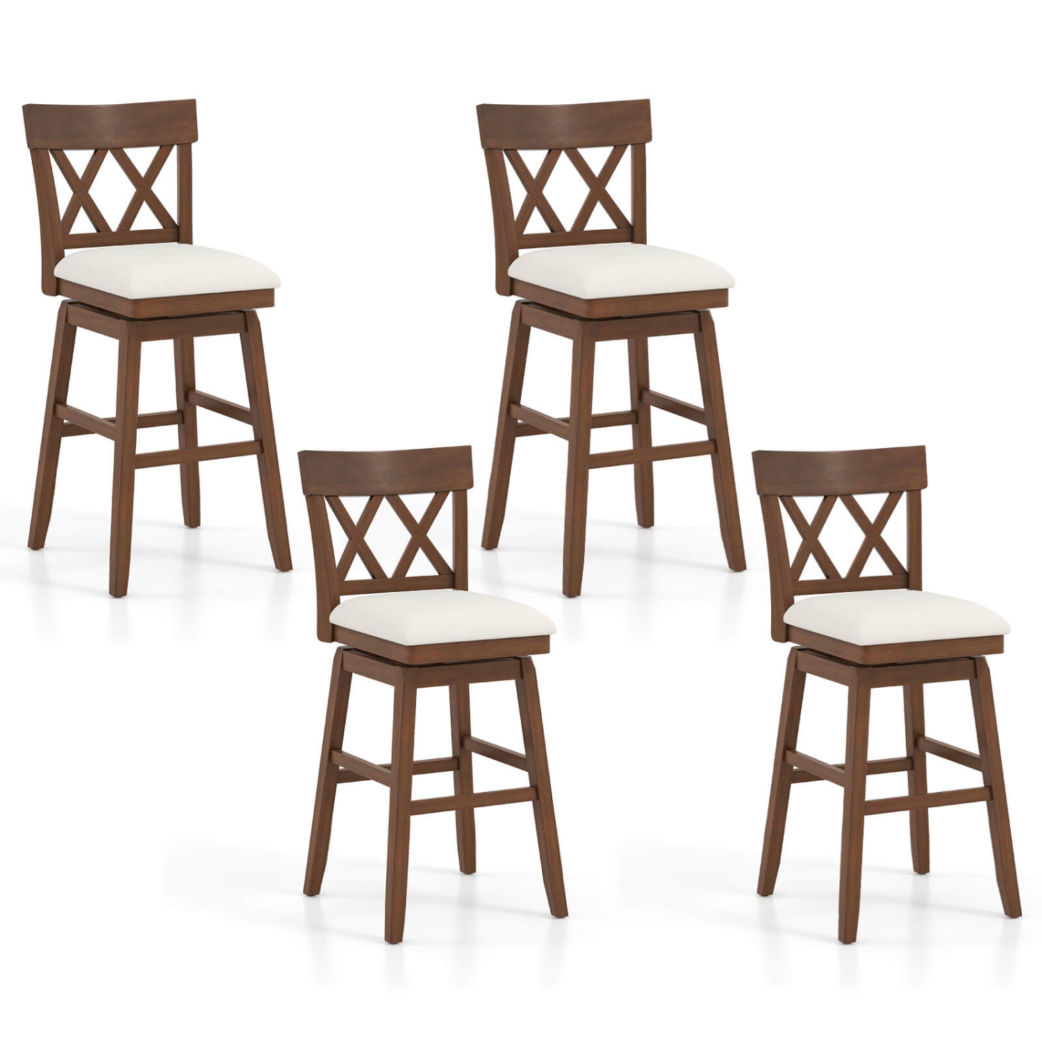 Tabouret de bar en bois de 30&nbsp;po 4 PCS de Costway avec dossier profilé Siège rembourré pivotant pour cuisine beige