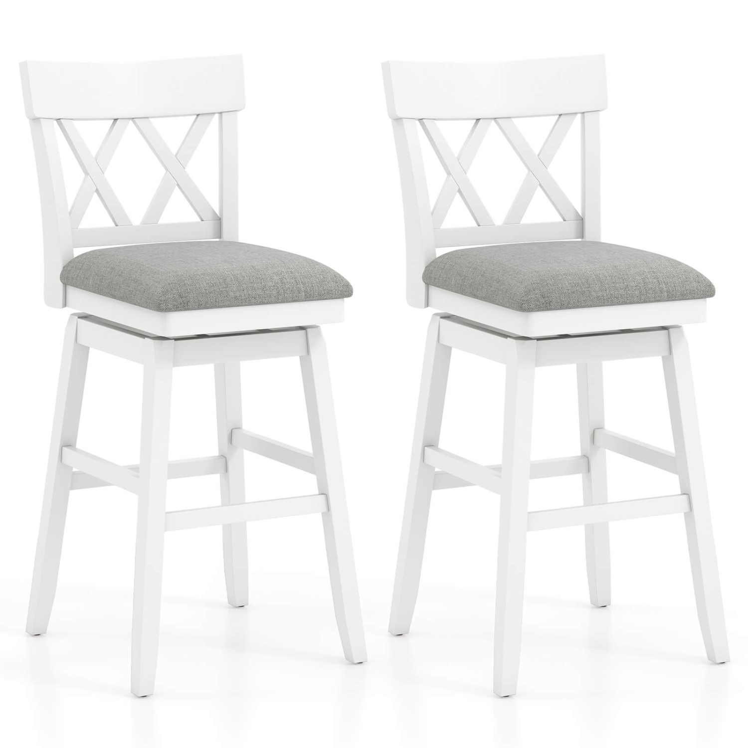 Tabouret de bar en bois de 30&nbsp;po 2 PCS de Costway avec dossier profilé Siège rembourré pivotant pour gris cuisine