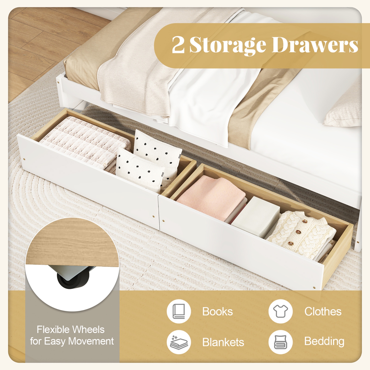 Gymax Twin Size Captain Bed w/ 2 Drawers Slats Support Twin Daybed Heavy Duty Wood White