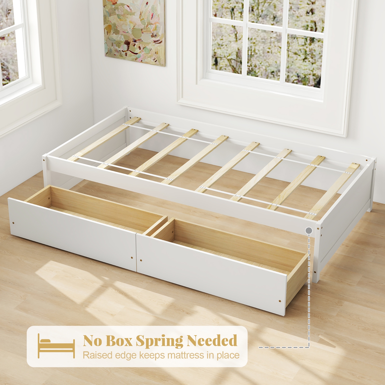Gymax Twin Size Captain Bed w/ 2 Drawers Slats Support Twin Daybed Heavy Duty Wood White
