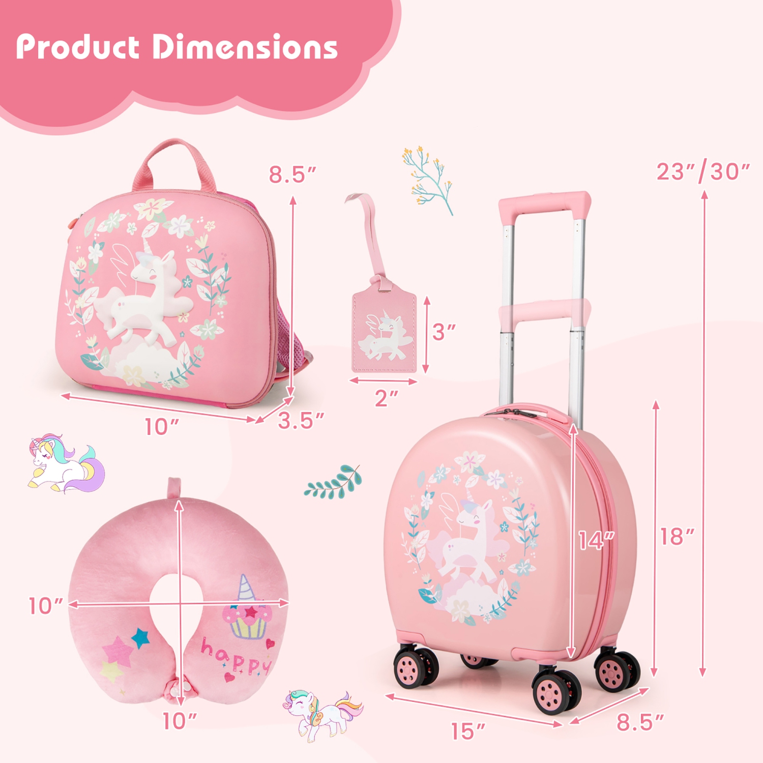 Gymax 4-Piece Kid's Luggage Set w/ 14'' Carry-on Hardside Spinner Toddler Luggage