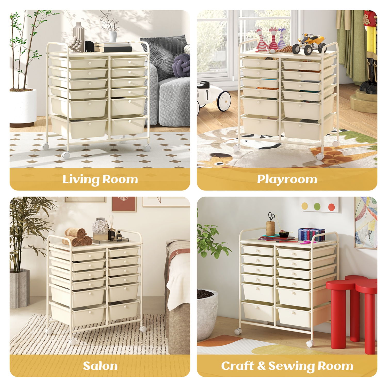 Gymax 12-Drawer Rolling Storage Cart w/ 2 Sizes Plastic Drawers White