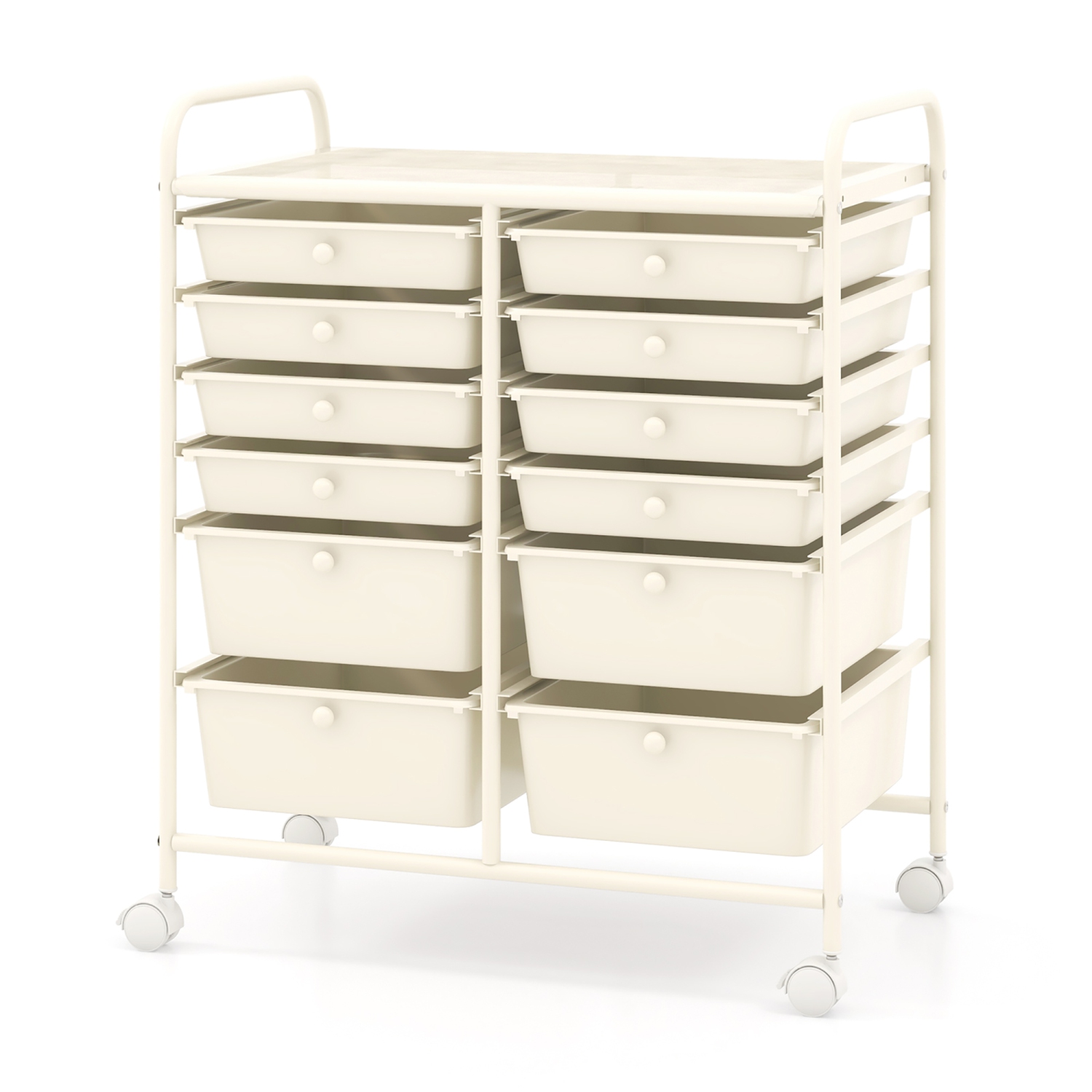 Gymax 12-Drawer Rolling Storage Cart w/ 2 Sizes Plastic Drawers White