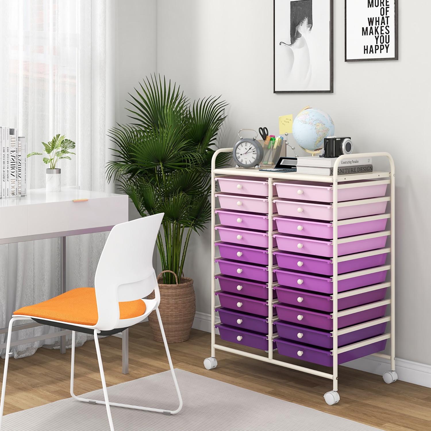 Gymax 20 Drawers Rolling Storage Cart Art Craft Organizer on Wheels Multipurpose Purple