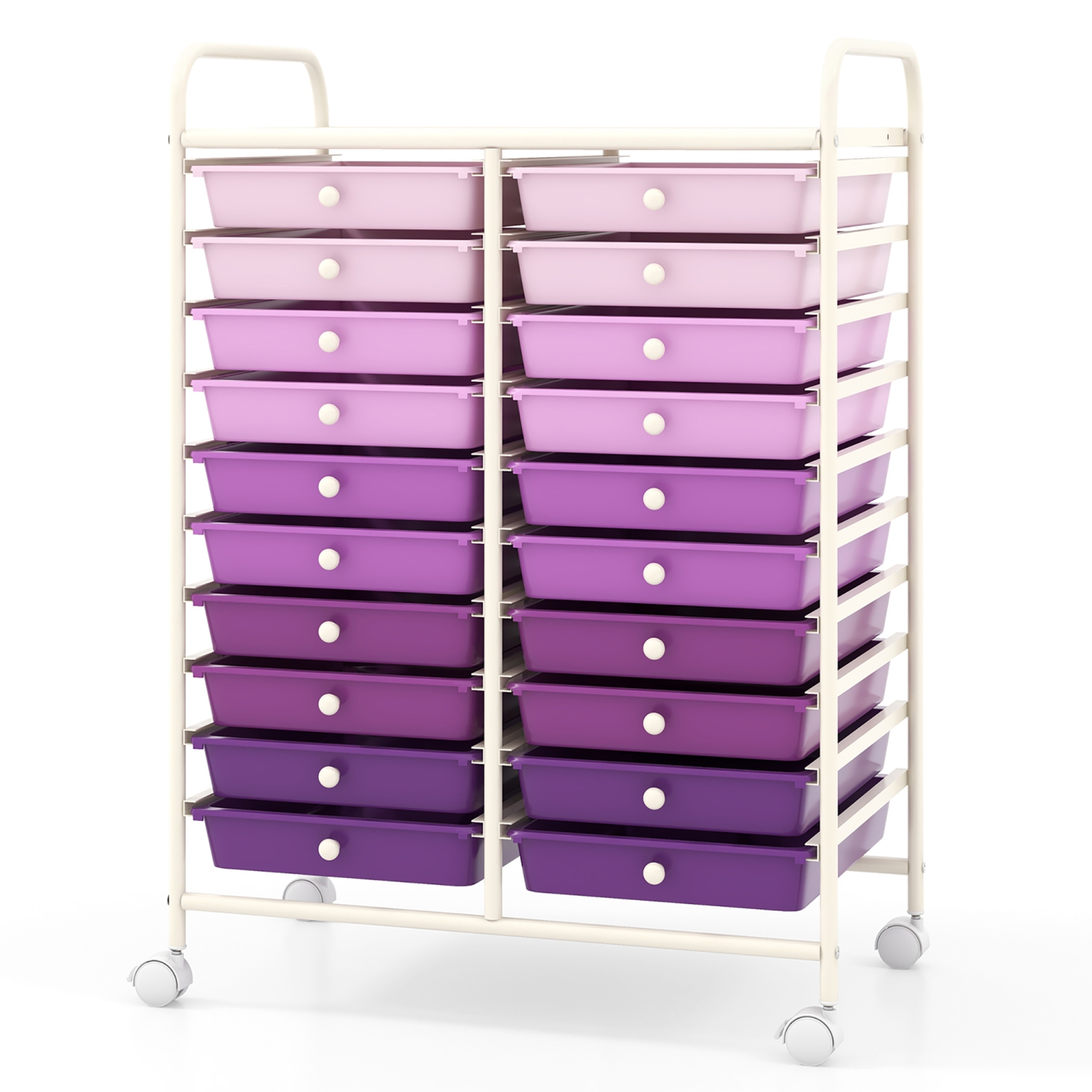 Gymax 20 Drawers Rolling Storage Cart Art Craft Organizer on Wheels Multipurpose Purple