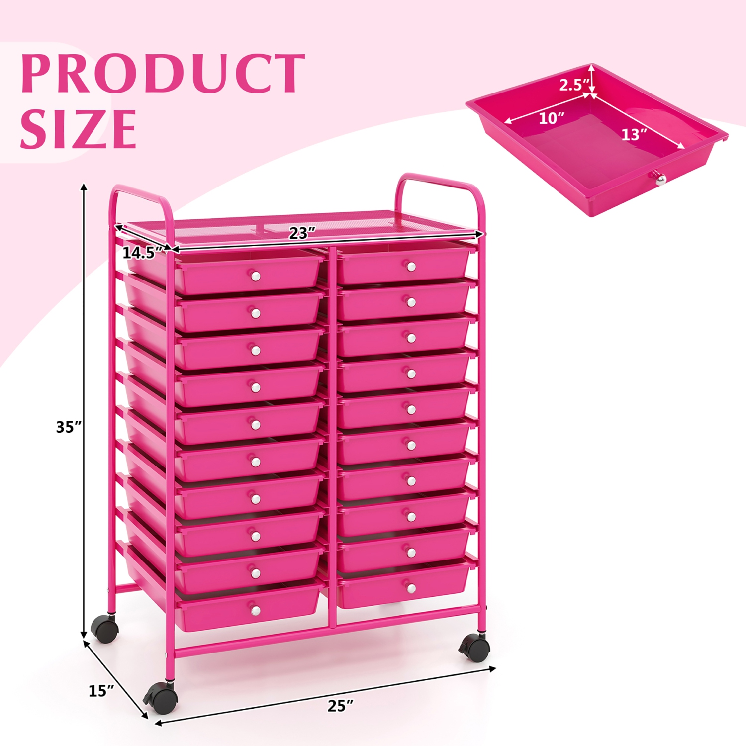 Gymax Rolling Storage Cart Art Craft Organizer on Wheels Multipurpose 20 Drawers