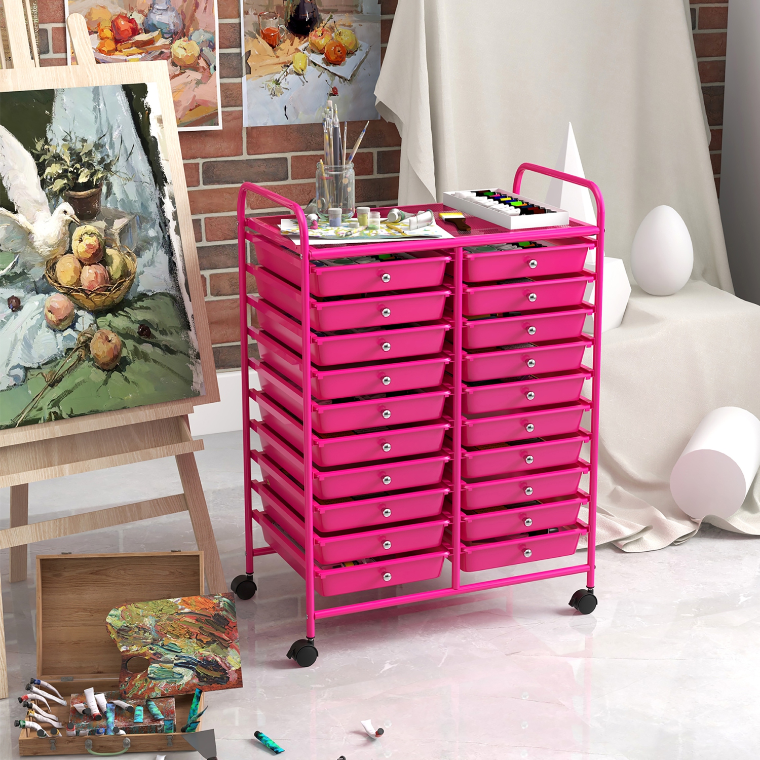 Gymax Rolling Storage Cart Art Craft Organizer on Wheels Multipurpose 20 Drawers