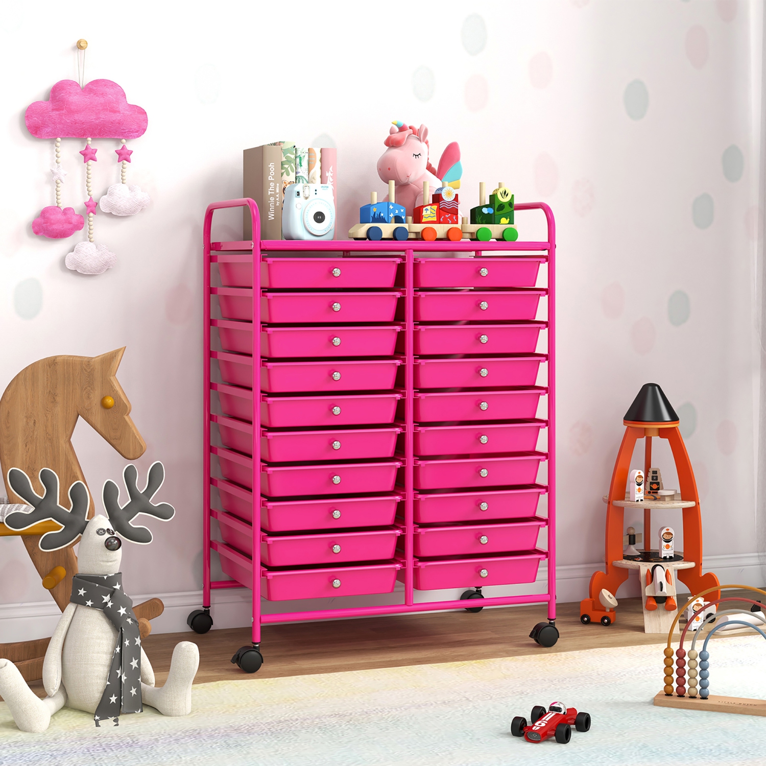 Gymax Rolling Storage Cart Art Craft Organizer on Wheels Multipurpose 20 Drawers