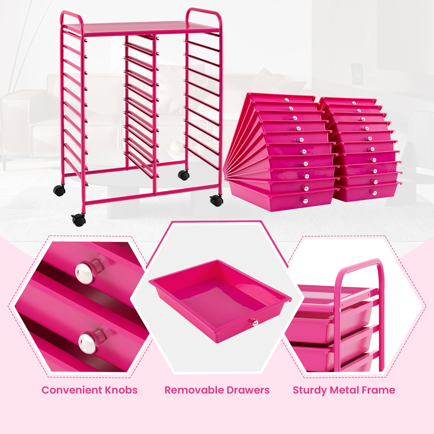 Gymax Rolling Storage Cart Art Craft Organizer on Wheels Multipurpose 20 Drawers