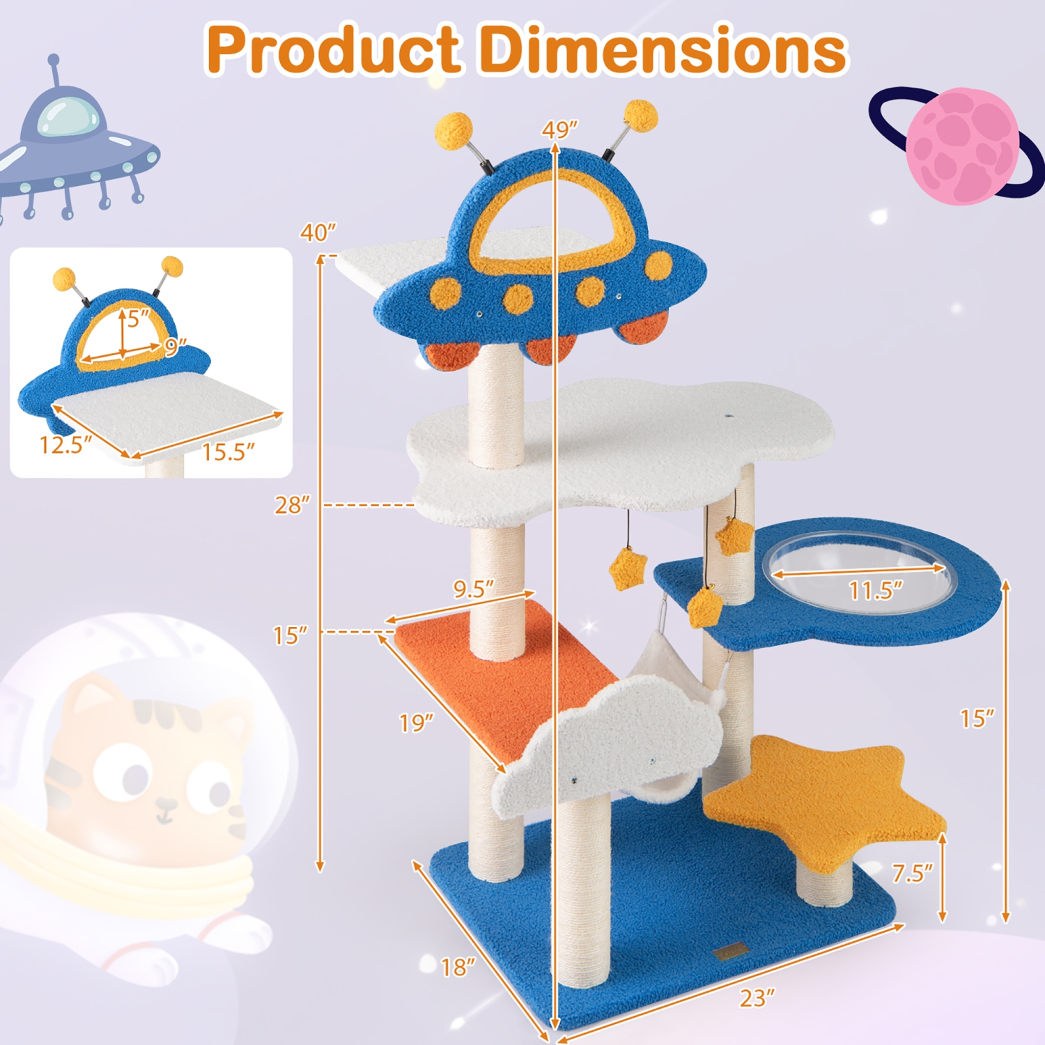 Gymax 49'' Tall Cat Tree w/ UFO Top Perch Space Capsule Sisal Scratching Posts Cloud