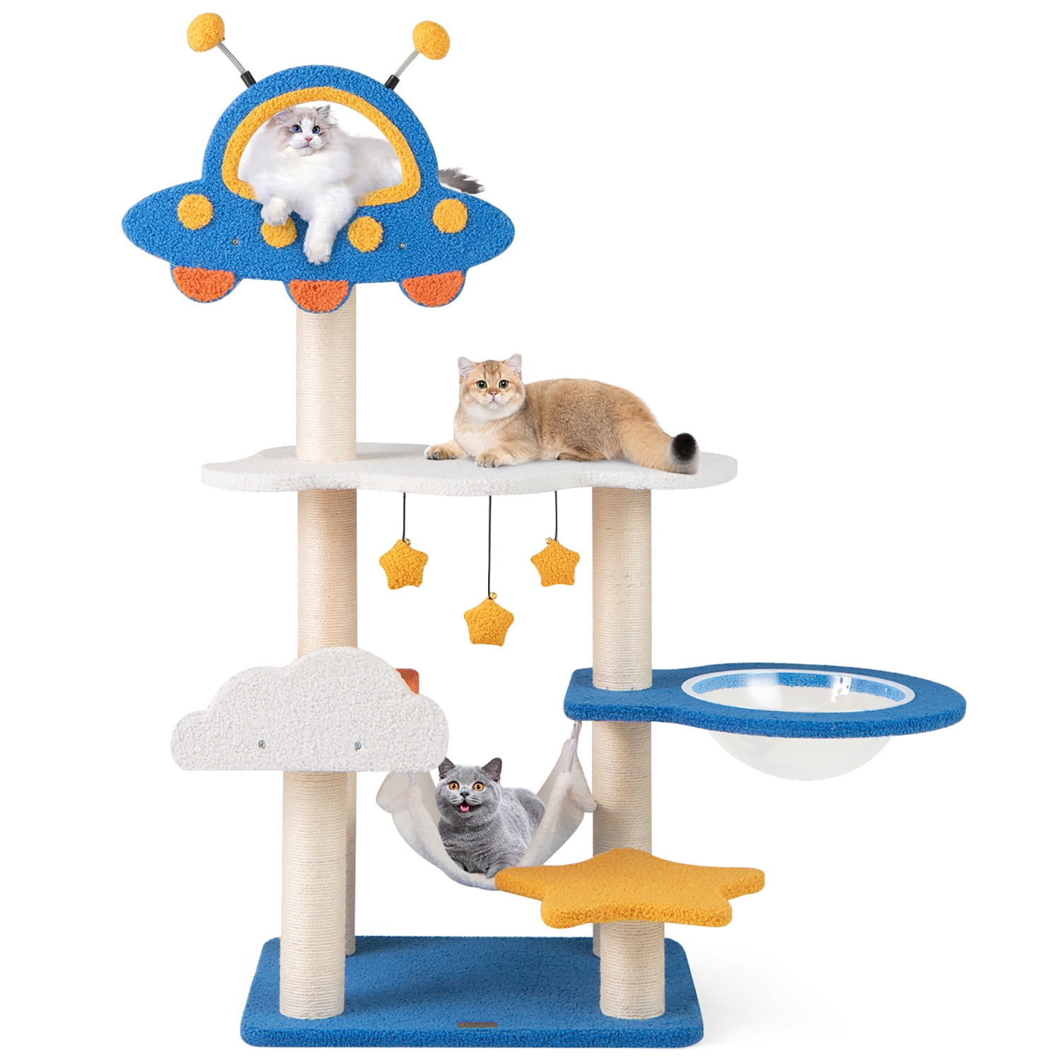 Gymax 49'' Tall Cat Tree w/ UFO Top Perch Space Capsule Sisal Scratching Posts Cloud