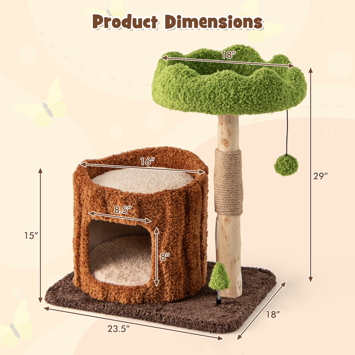 Gymax Multifunctional Cat Tree w/ Sisal Covered Scratching Posts Top Perch Modern