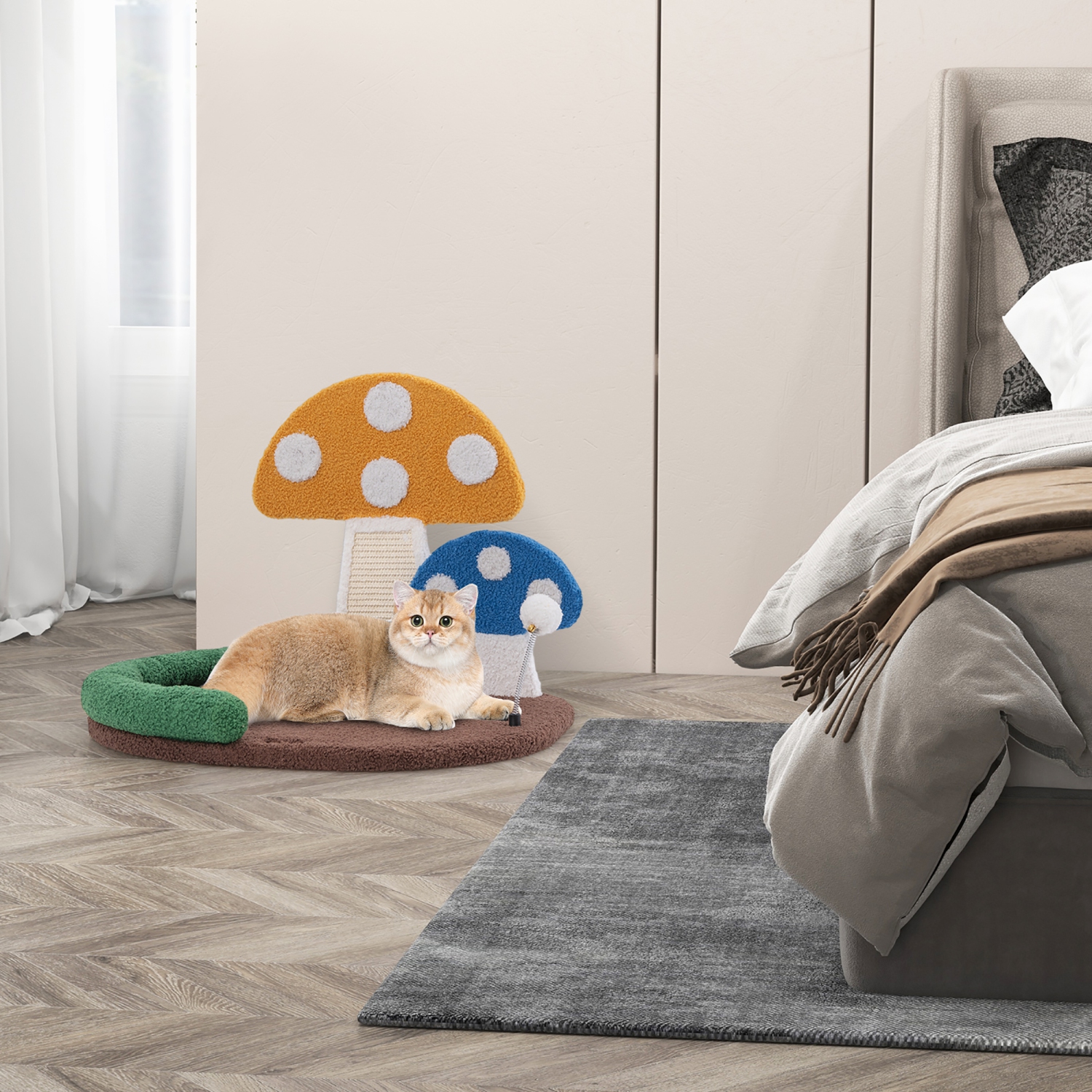 Gymax Mushroom Cat Bed for Indoor Cats w/ Comfy Napping Bed Sisal Scratching Board