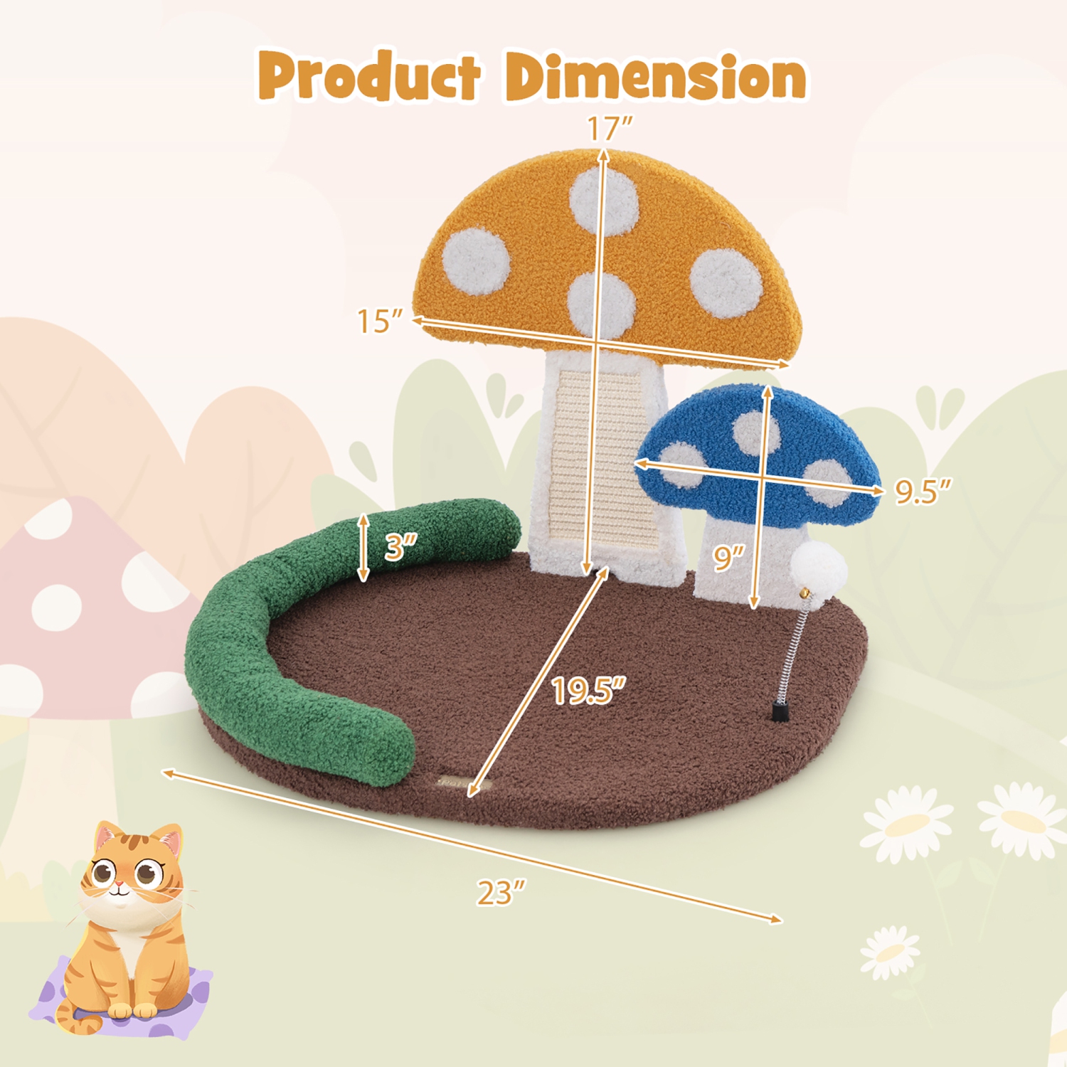 Gymax Mushroom Cat Bed for Indoor Cats w/ Comfy Napping Bed Sisal Scratching Board