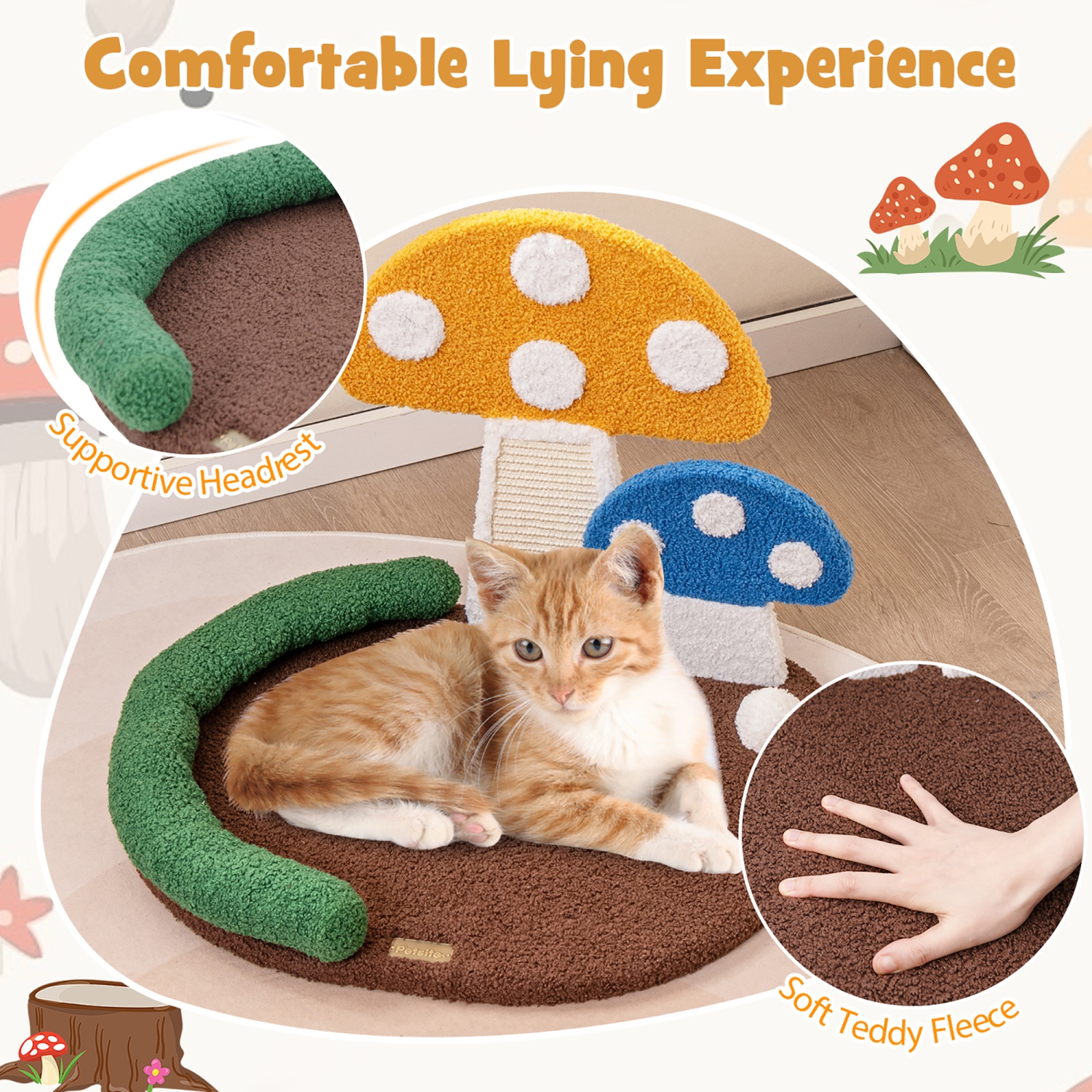 Gymax Mushroom Cat Bed for Indoor Cats w/ Comfy Napping Bed Sisal Scratching Board