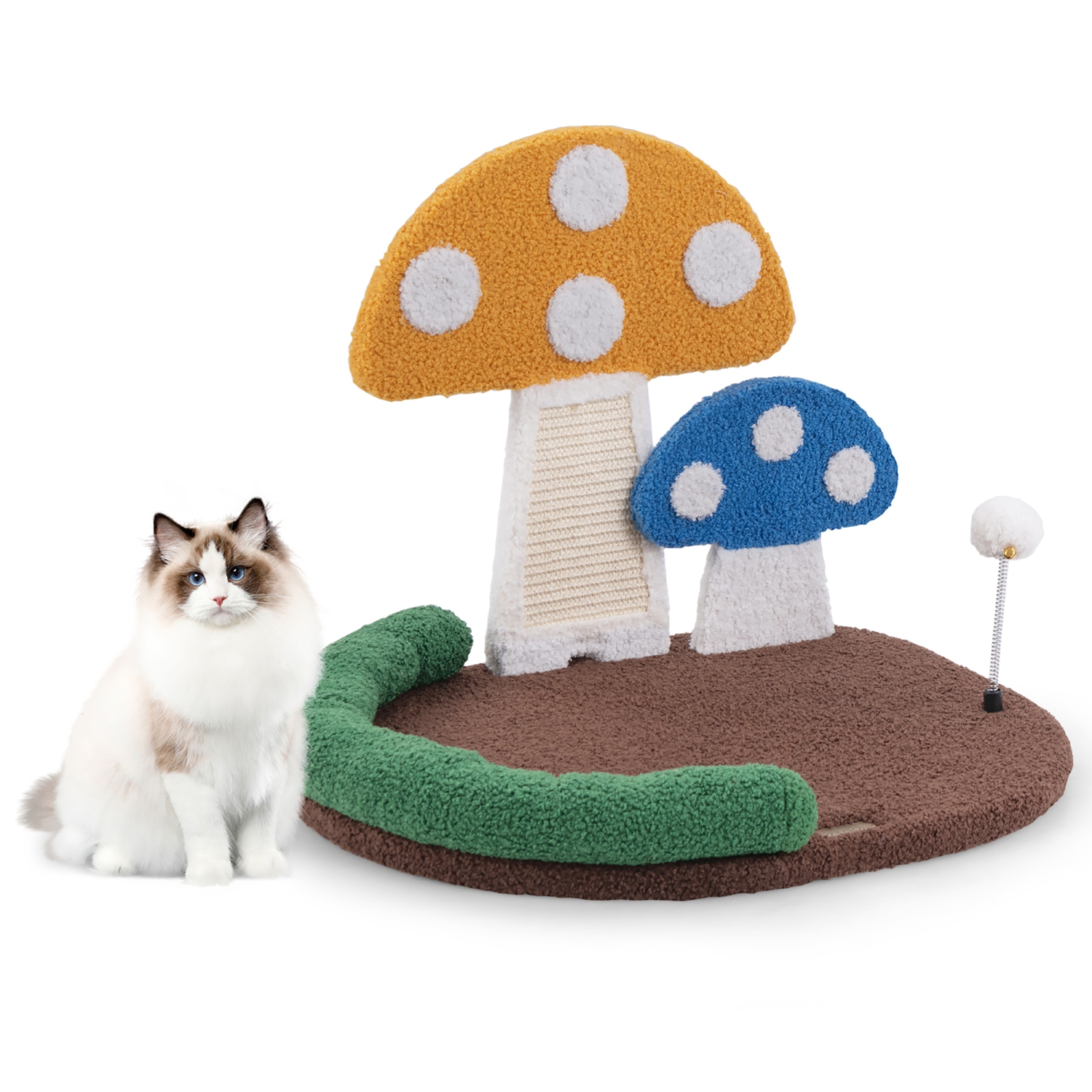 Gymax Mushroom Cat Bed for Indoor Cats w/ Comfy Napping Bed Sisal Scratching Board