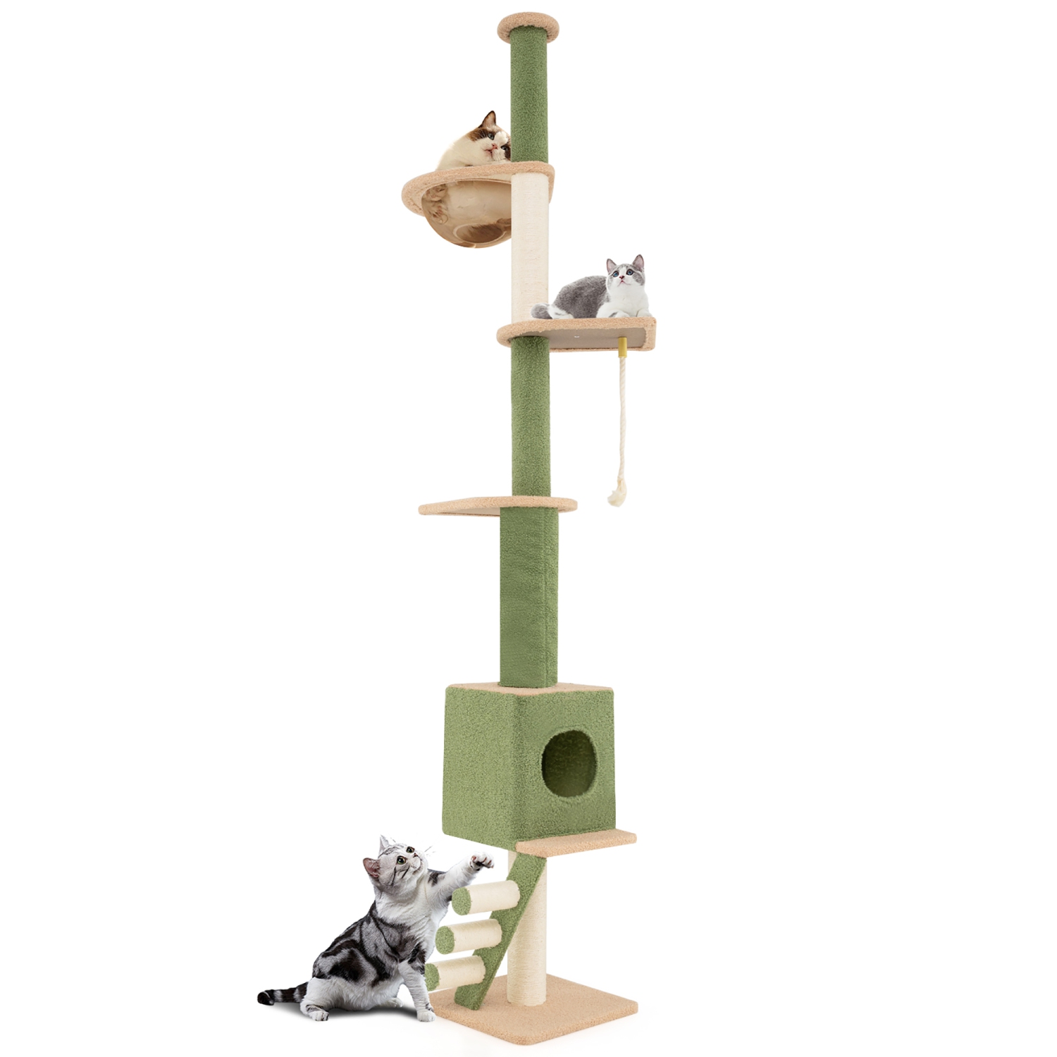 Gymax Floor to Ceiling Cat Tree w/ 86''-99.5'' Adjustable Height Space Capsule Condo
