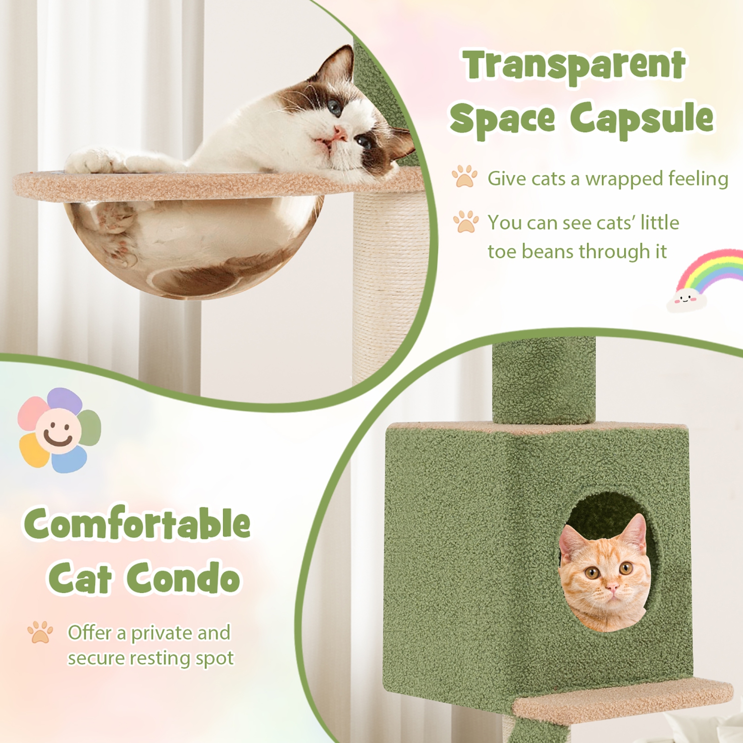 Gymax Floor to Ceiling Cat Tree w/ 86''-99.5'' Adjustable Height Space Capsule Condo