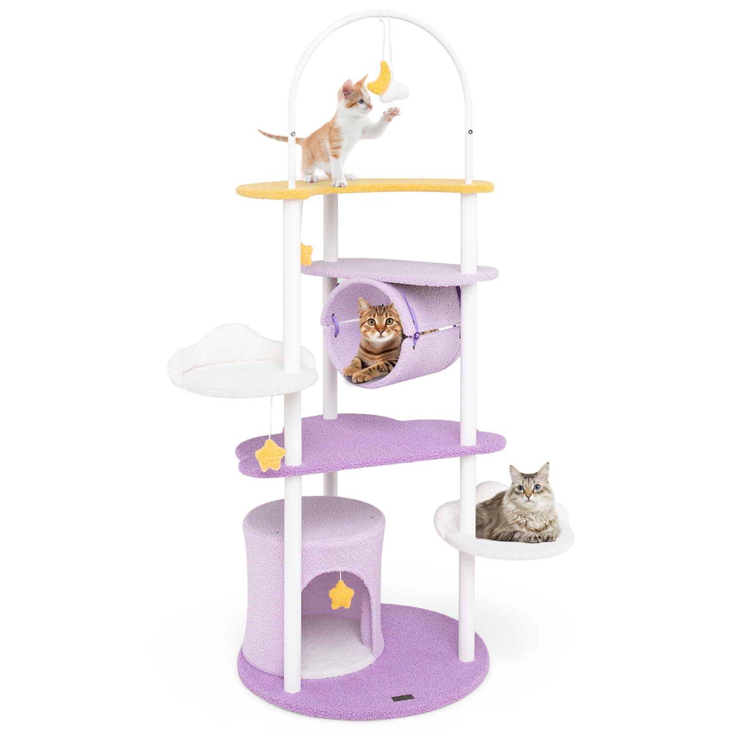 Gymax 62'' Multi-level Cat Tree w/ Moon-Shaped Top Perch Cloud-Shaped Jumping Platform