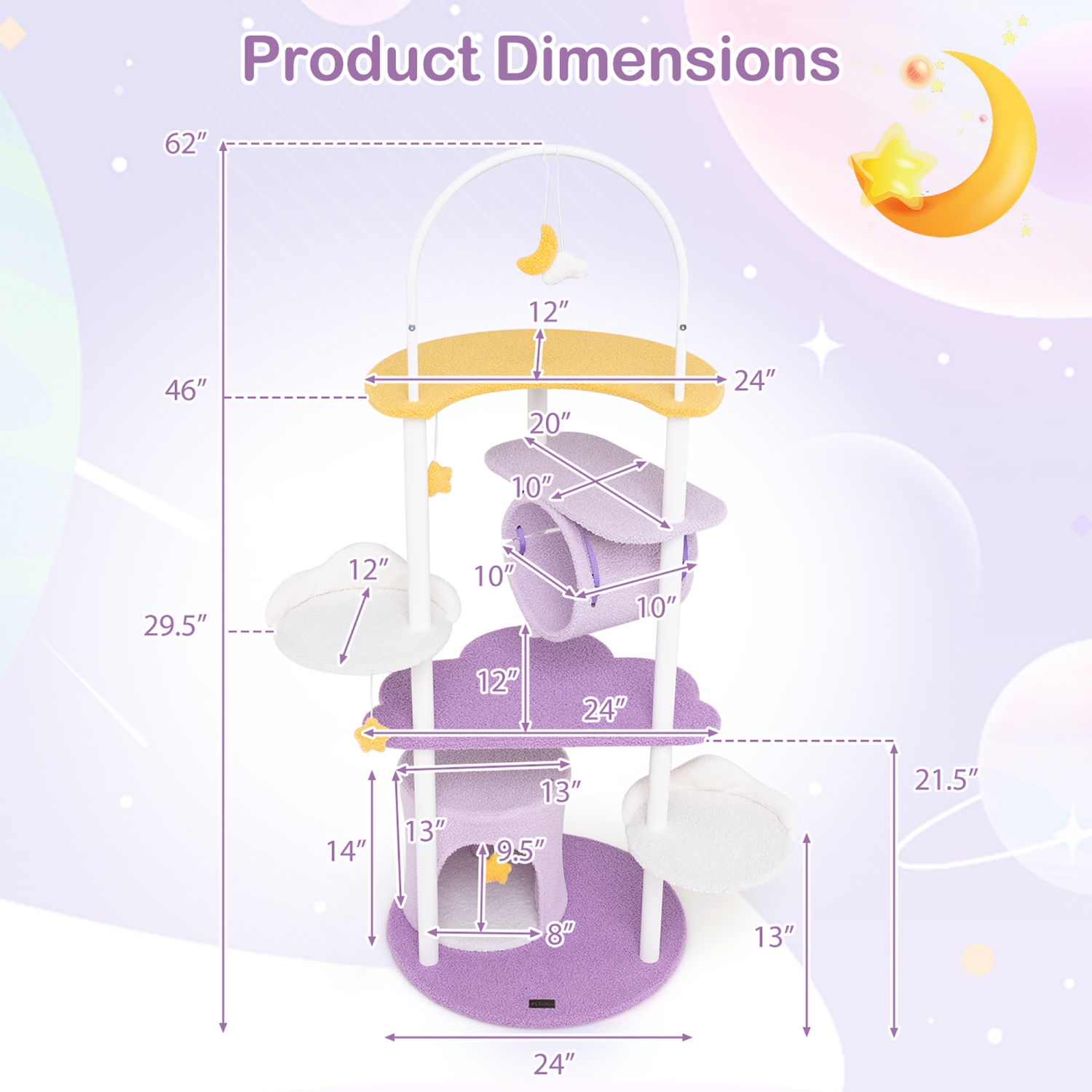 Gymax 62'' Multi-level Cat Tree w/ Moon-Shaped Top Perch Cloud-Shaped Jumping Platform