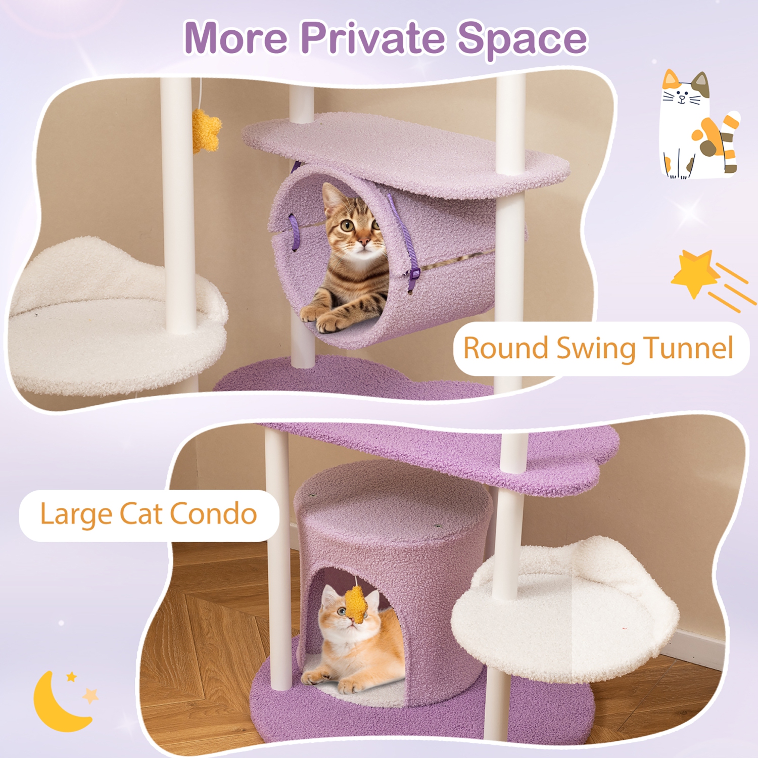 Gymax 62'' Multi-level Cat Tree w/ Moon-Shaped Top Perch Cloud-Shaped Jumping Platform