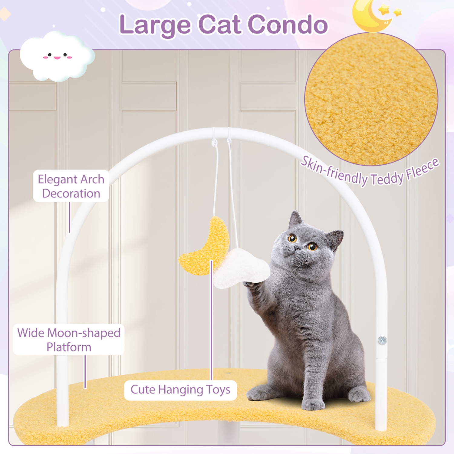 Gymax 62'' Multi-level Cat Tree w/ Moon-Shaped Top Perch Cloud-Shaped Jumping Platform