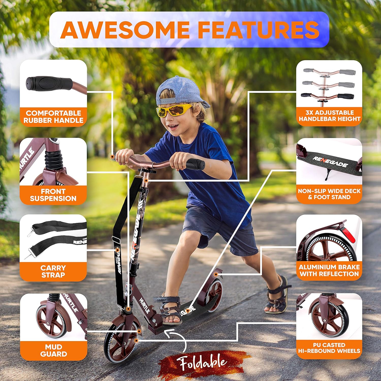 Lightweight and Foldable Kick Scooter - Adjustable Scooter for Teens and Adult, Alloy Deck with High Impact Wheels