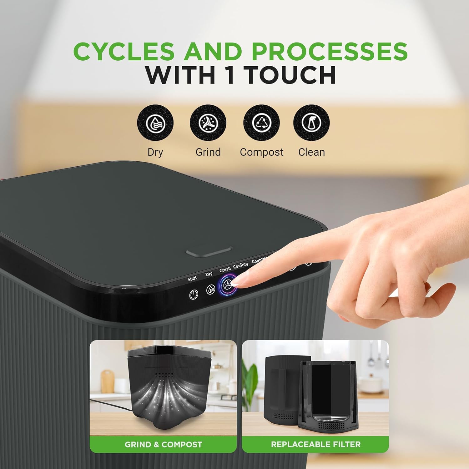 Nutrichef 3L Electric Kitchen Composter - Compost’s Organic Material & Food Scraps | Countertop Automatic Compost Bin | Dry, Crush, & Cooling