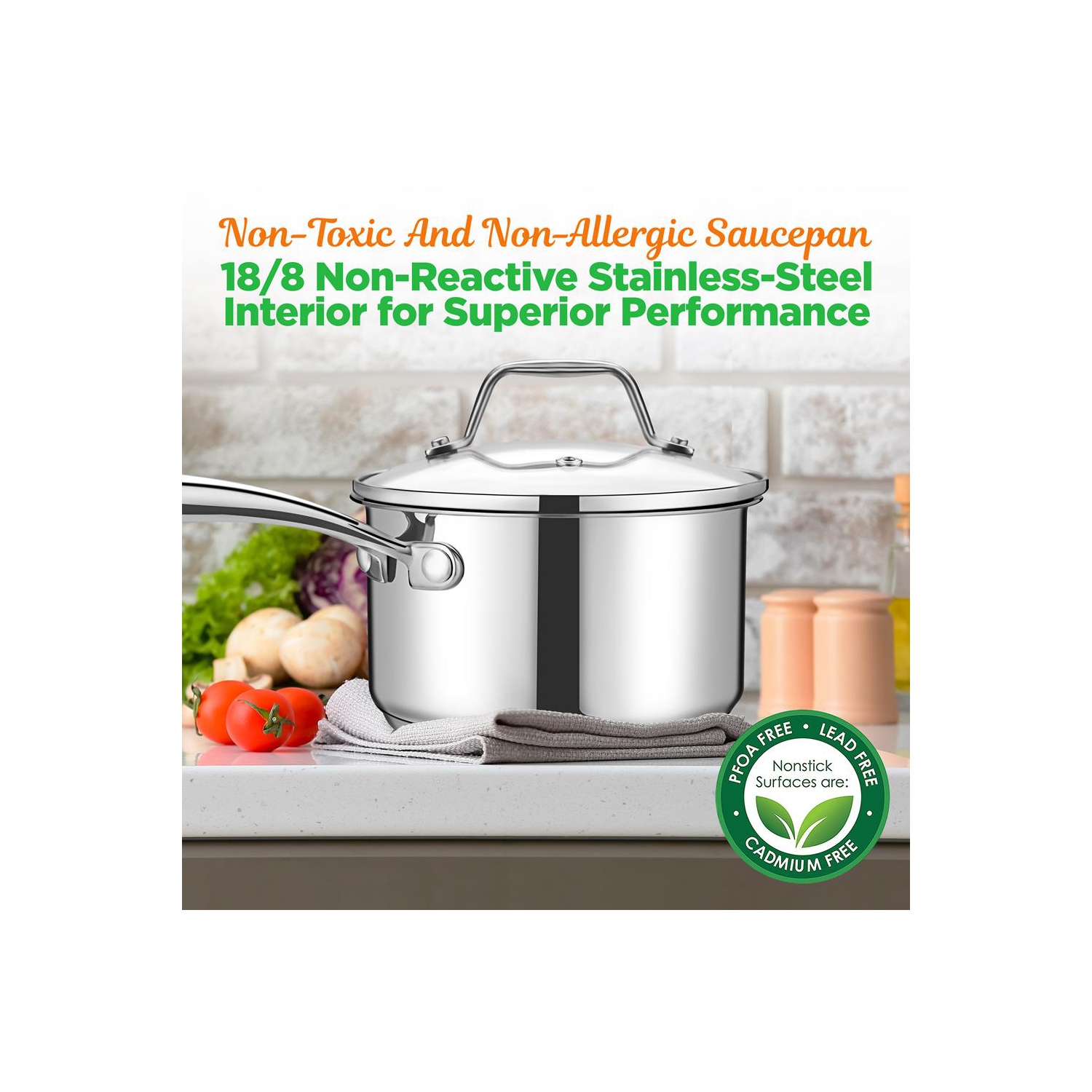 Casserole en acier inoxydable – 2 pintes, marmite à induction robuste, casserole avec couvercle