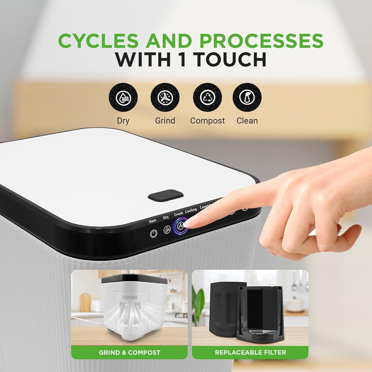 Nutrichef 3L Electric Kitchen Composter - Compost’s Organic Material & Food Scraps | Countertop Automatic Compost Bin | Dry, Crush, & Cooling